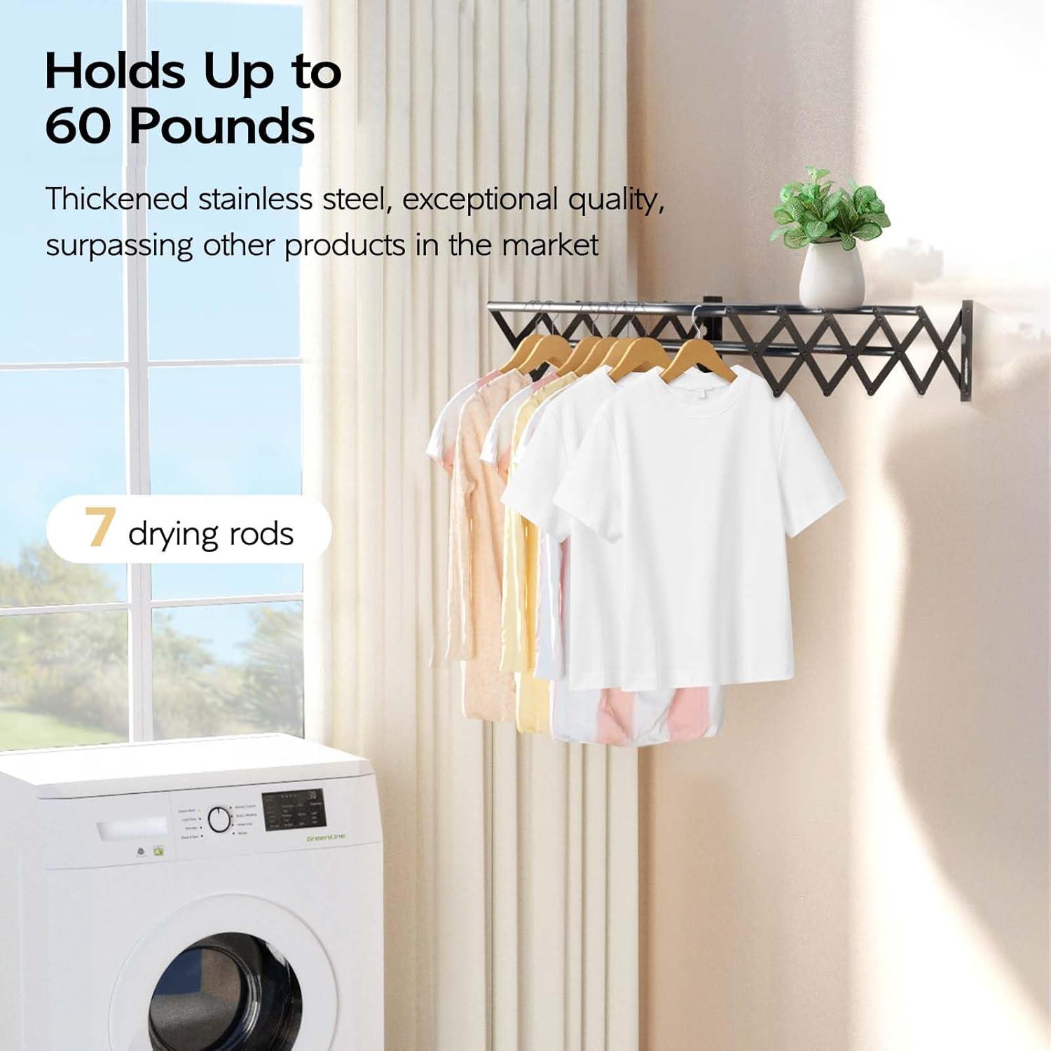 Black Stainless Steel Wall Mounted Foldable Drying Rack with 7 Rods