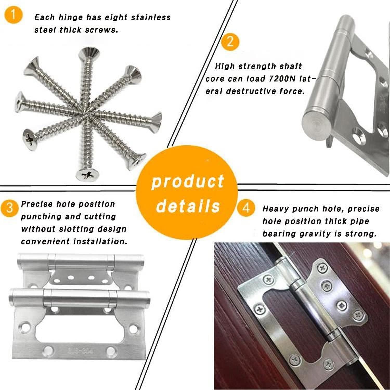 4x3 Inch Stainless Steel Non-Mortise Door Hinges, 6 Pack