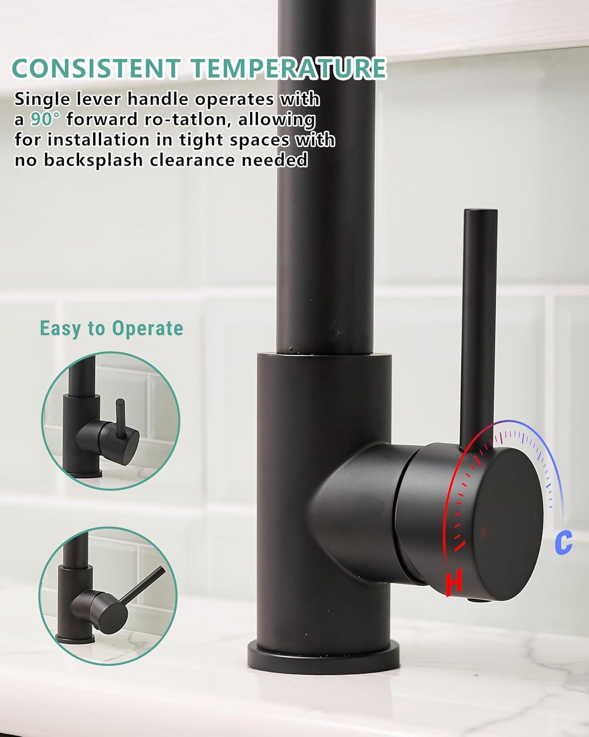 Matte Black Industrial Pull-Down Kitchen Faucet with Sprayer