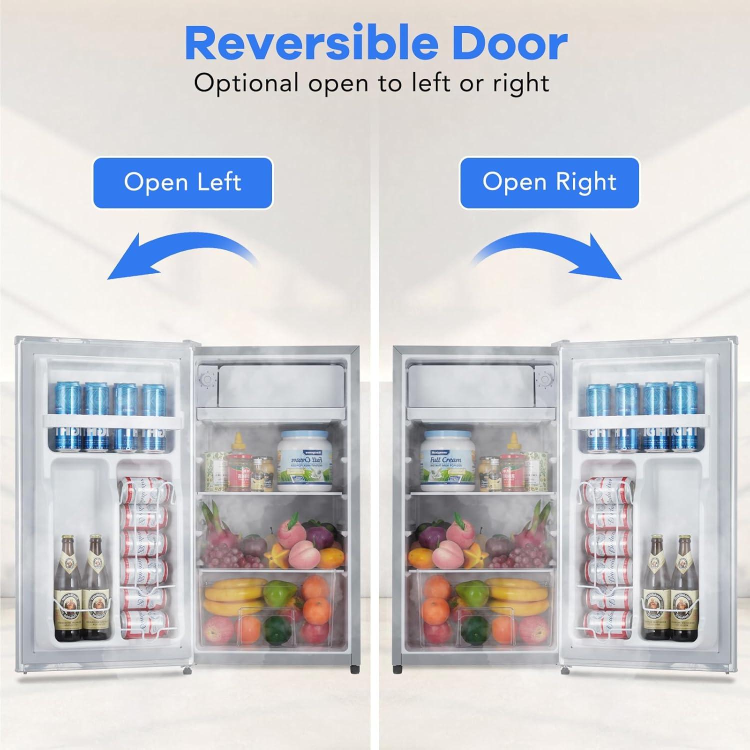 3.2 Cu. Ft Small Refrigerator with 7 Level Adjustable Thermostat, Mini Fridge with Freezer, Crisper Drawer & Removable Glass Shelves, Reversible Door, Fridge for Home Apartment Office, White