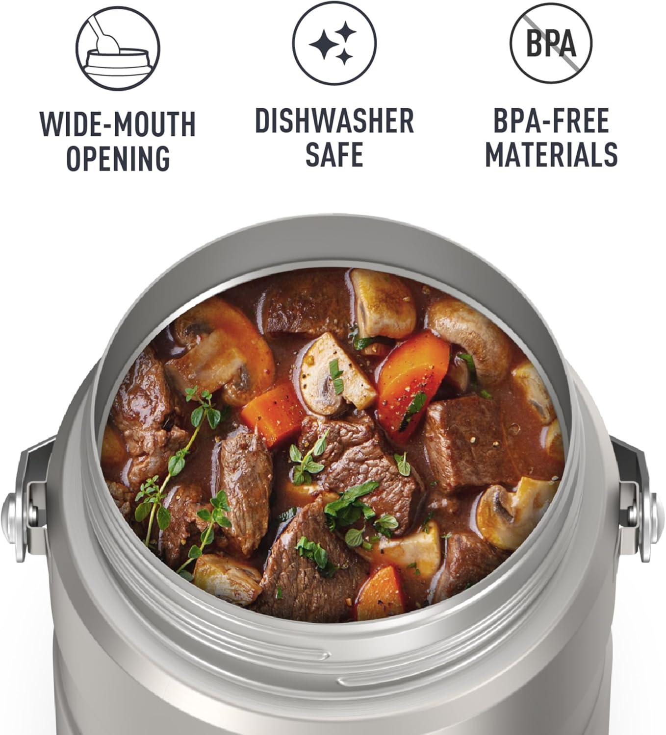 Thermos Stainless King Vacuum Insulated Food Jar with Folding Spoon & 2 Containers, Matte Stainless, 47oz