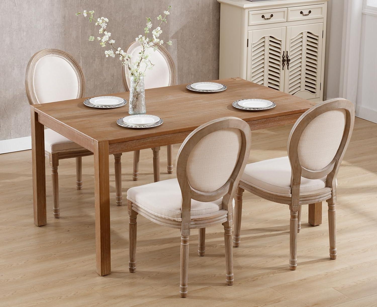 SoarFlash French Dining Chairs Set of 6, Vantage Dining Chair with Round Back, Farmhouse Country Dining Chair for Kitchen,Bedroom,Beige