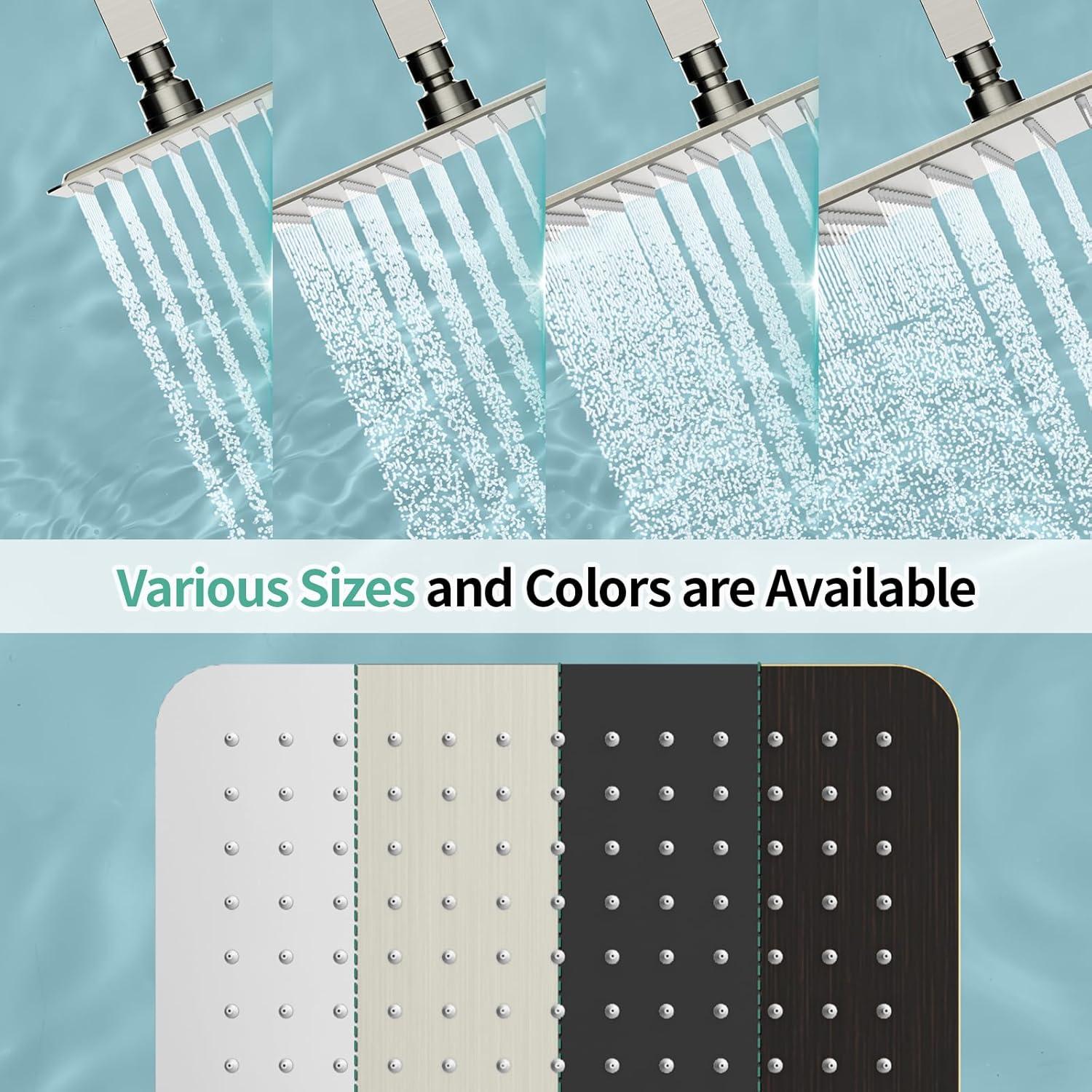 SR SUN RISE 12 Inch Rain Shower Head, High Pressure Rainfall Showerhead Large Waterfall Shower Head Ultra Thin Water Saving, Brushed Nickel 304 Stainless Steel
