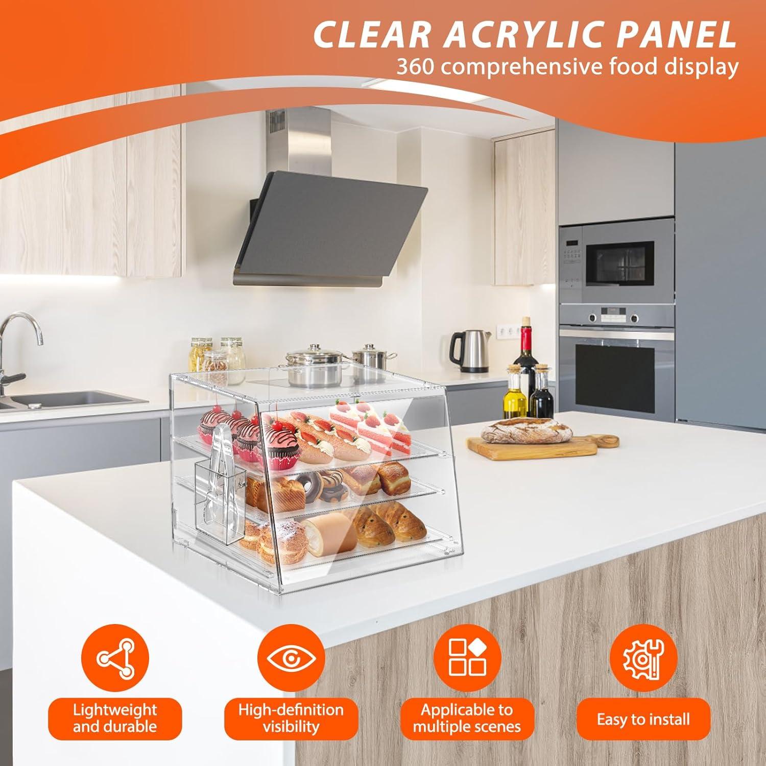 Clear Acrylic 3-Tier Countertop Bakery Display Case with Removable Trays