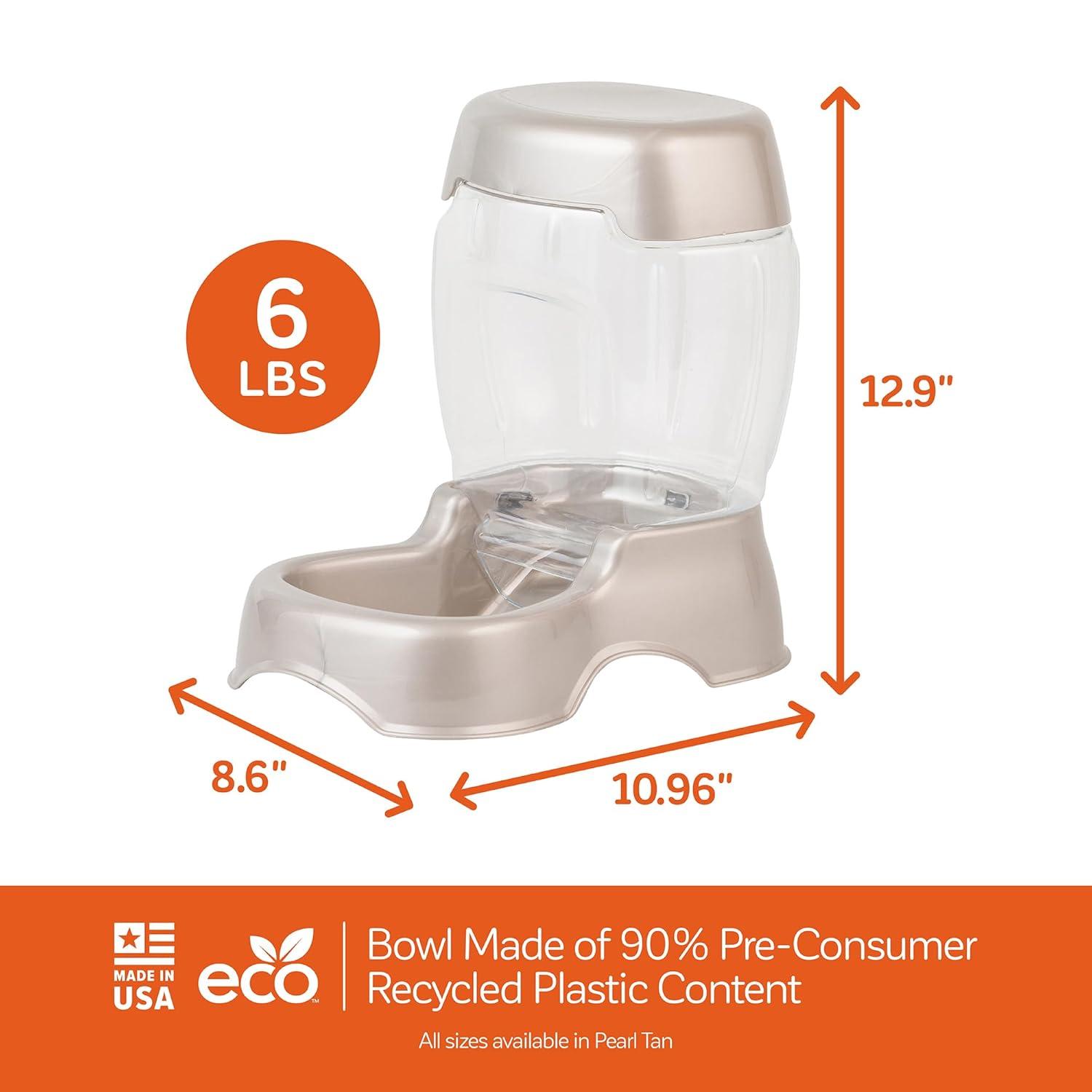 Petmate Café Gravity Pet Feeder Automatic Feeder for Cats and Dogs Dry Food Treat Dispenser Station, 6 lb, Pearl