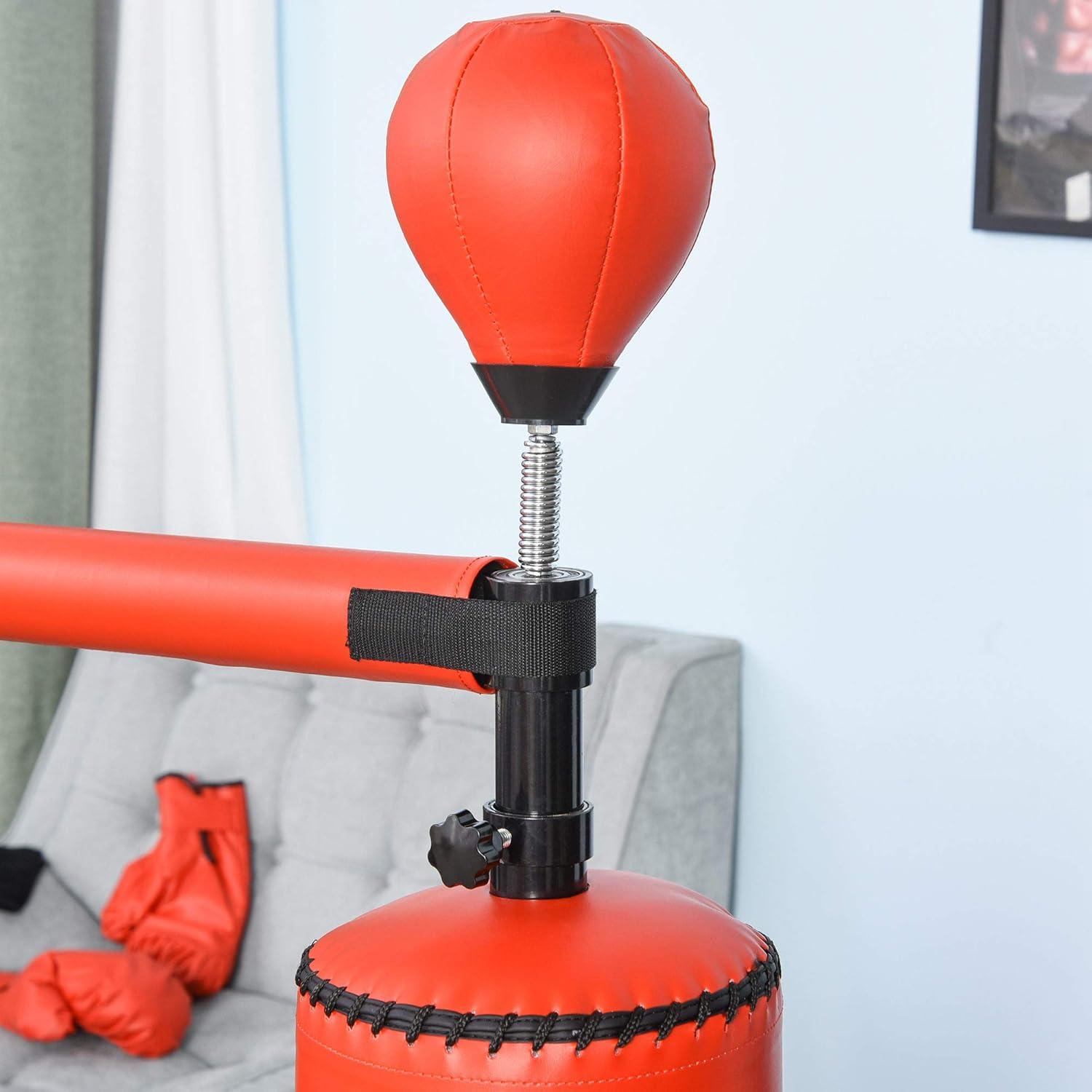 Soozier Boxing Speed Punch Bag Freestanding with Reflex Bar and Gloves Rotating Flexible Arm, Speed Ball, Waterable Base for Adult & Kids, Red