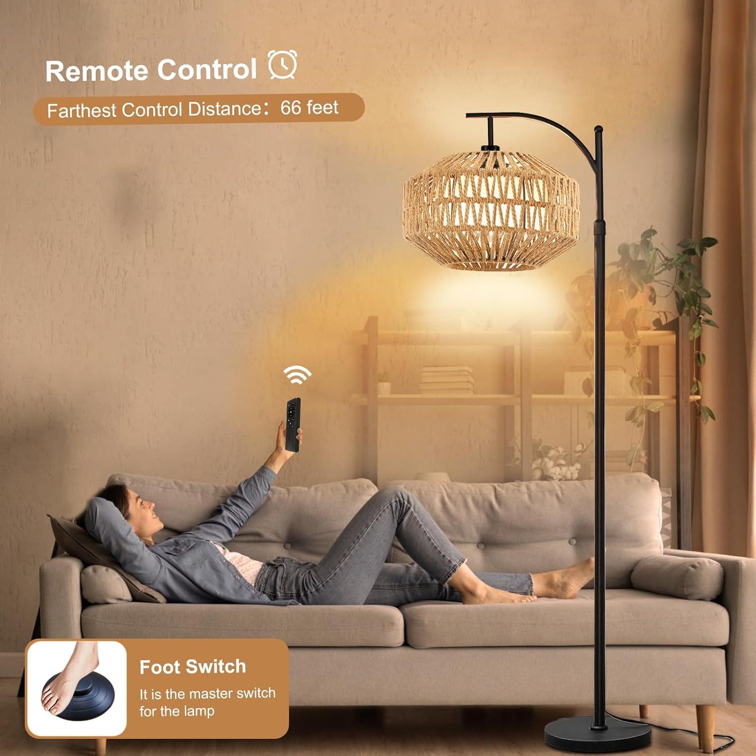 Bay Isle Home™ Boho 72'' Rattan Floor Lamp With 3 Color Temps, 360° Rotatable Modern Farmhouse Design For Bedroom/Living Room/Office