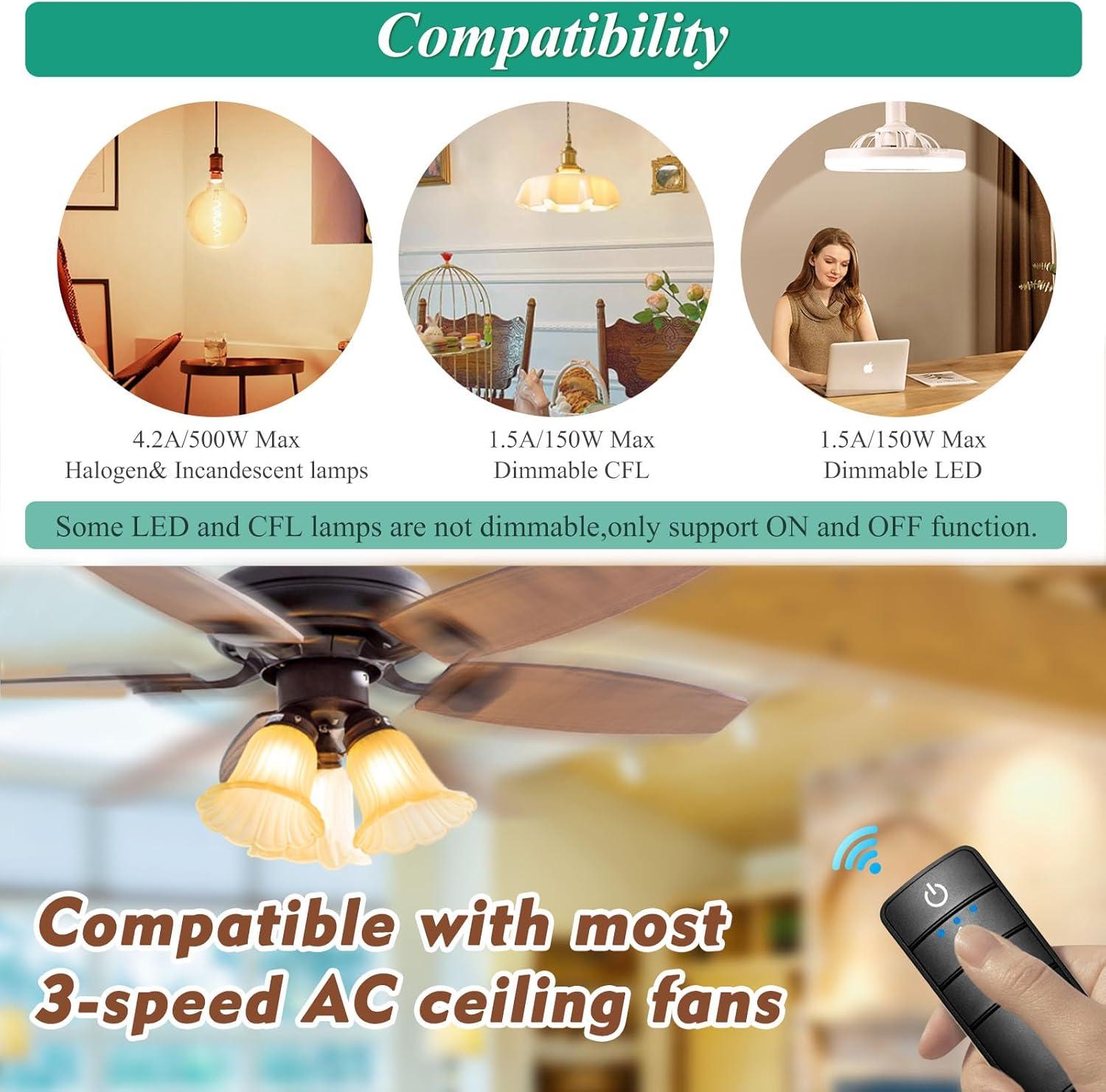 COREBAY 3-Speed Universal Ceiling Fan & Light Remote Control for Hampton Bay, Home Decorators Collection, Harbor Breeze, Hunter
