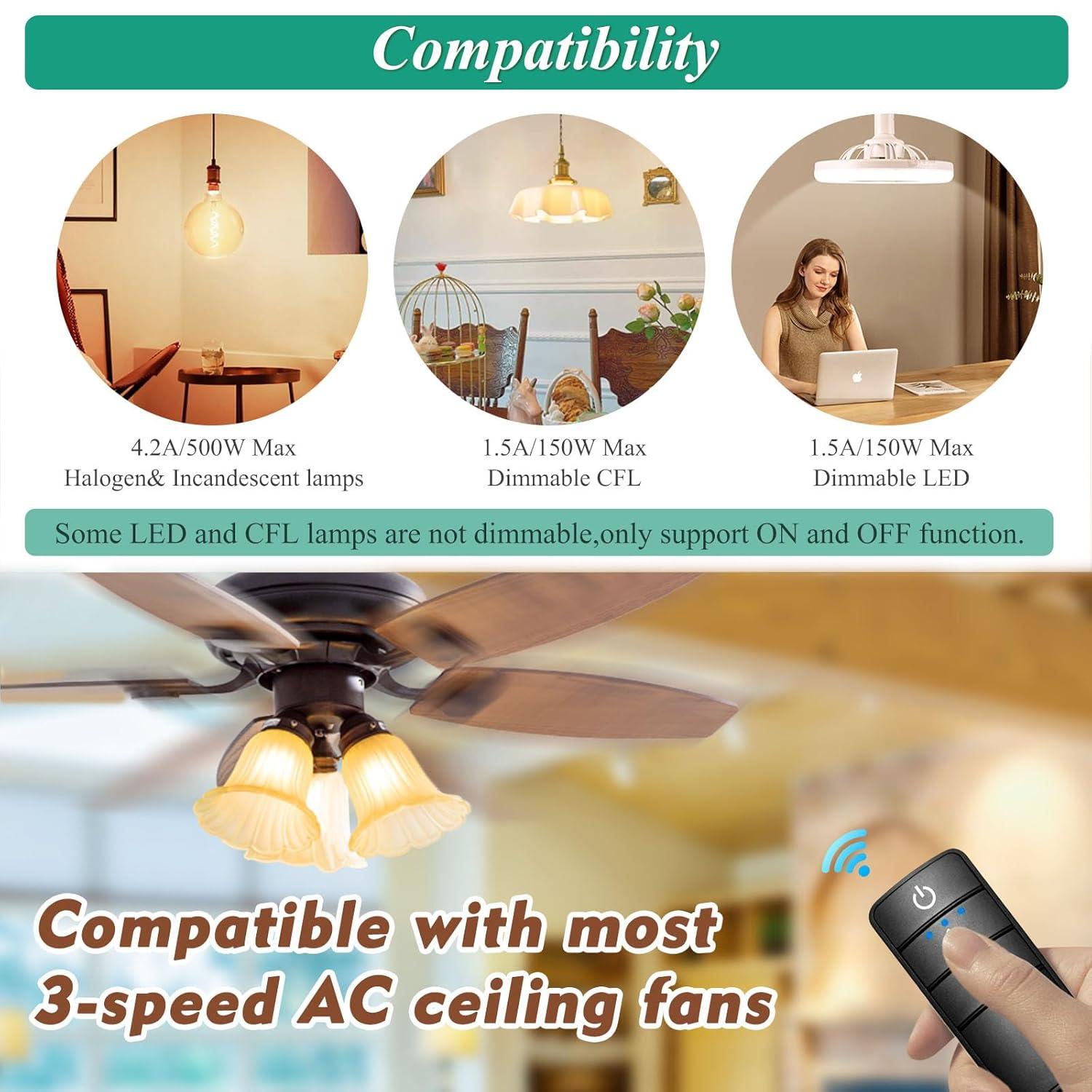 COREBAY 3-Speed Universal Ceiling Fan & Light Remote Control for Hampton Bay, Home Decorators Collection, Harbor Breeze, Hunter