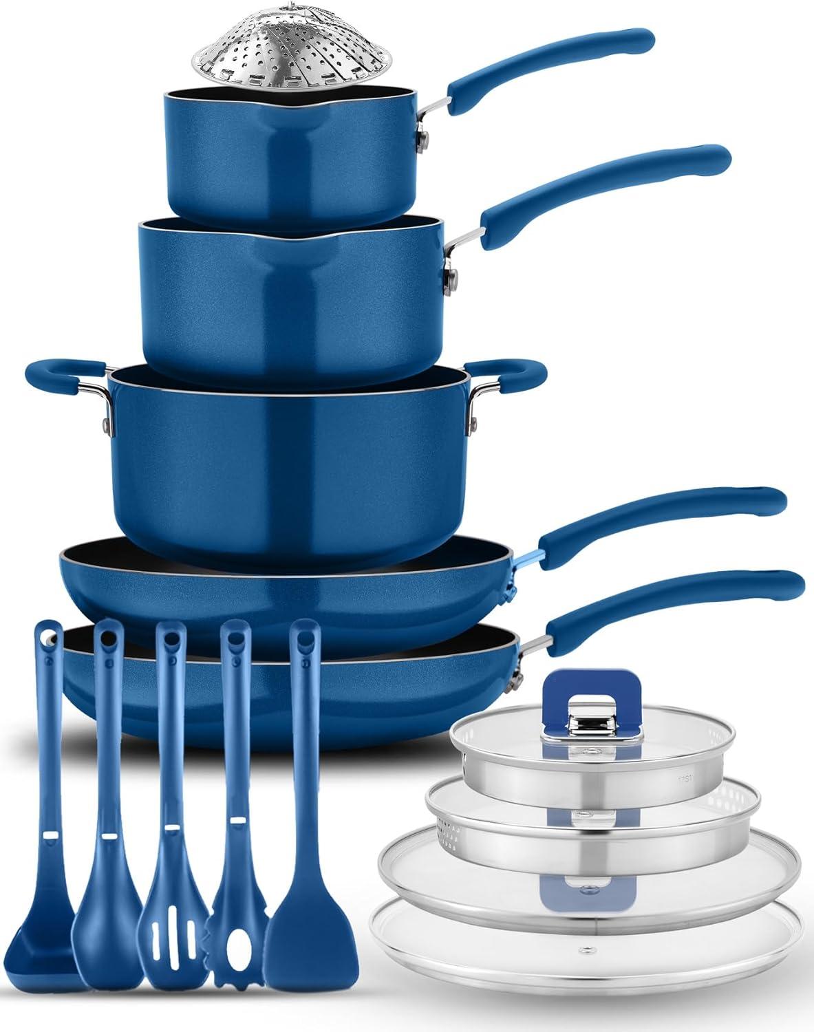 NutriChef 17 - Piece Non-Stick Aluminum Cookware Set