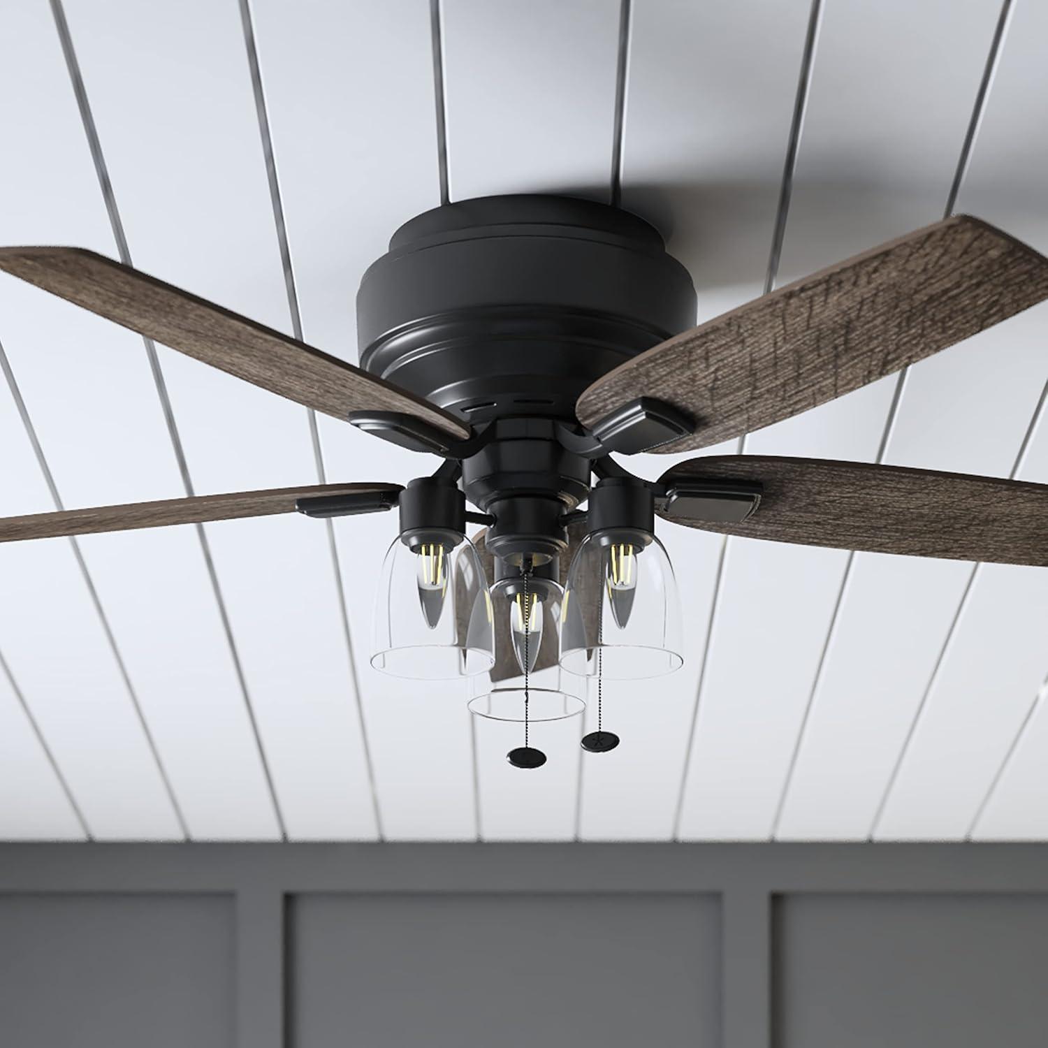 Prominence Home Magonia 52-in Flush Mount Matte Black with Black Pine/Rough Pine Blades Ceiling Fan With Light ( 5 -Blade )