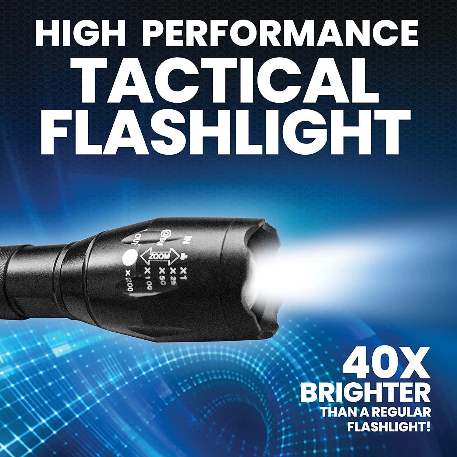 Bell+Howell TacLight Bright led Flashlight Tactical Flashlights Zoom Function 5 Modes 100,000 Hour Bulb Water Resistant Durable Mini Flashlight 5.4” x 1.6” Battery Powered 3X AAA