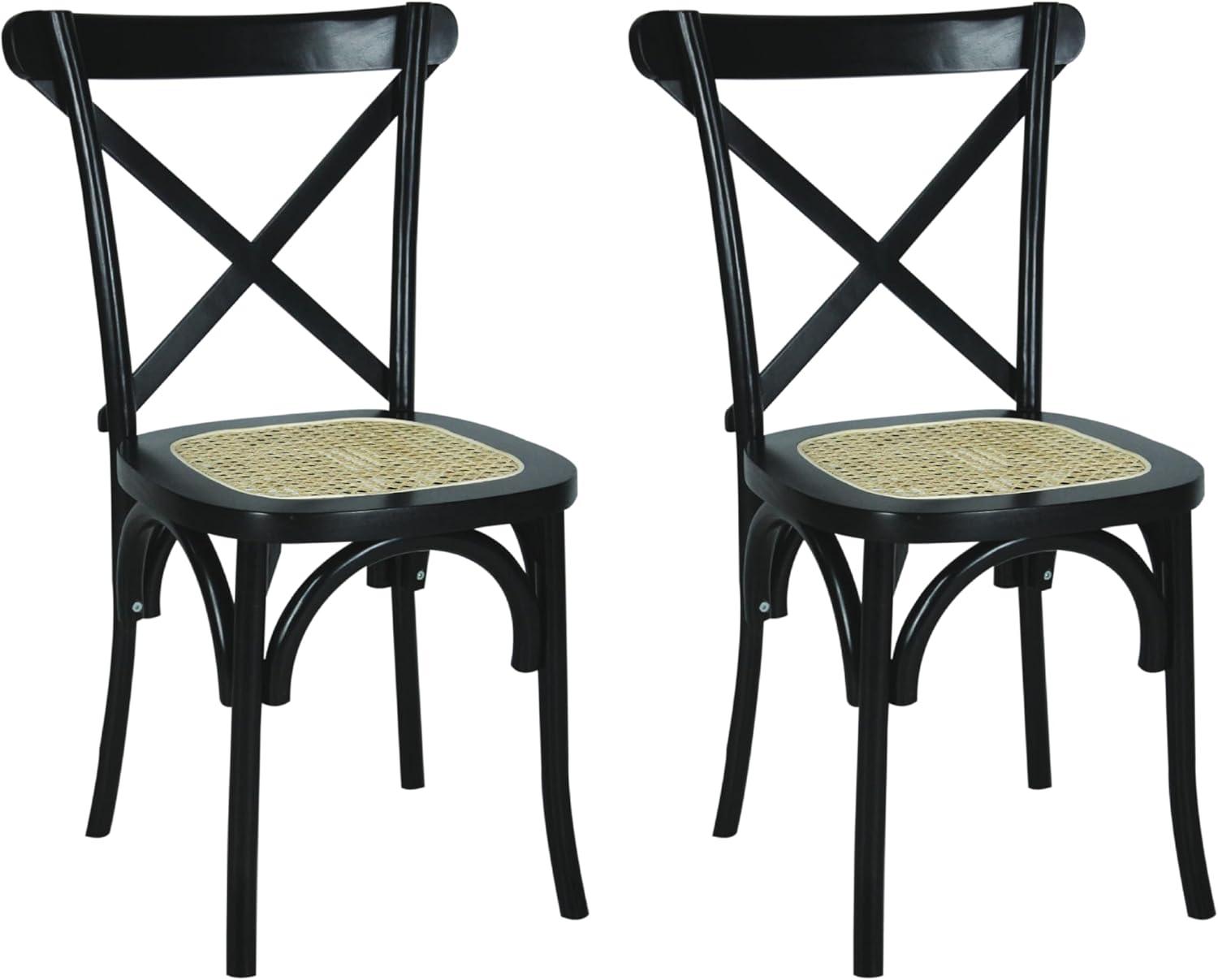 Cassis Classic Traditional X-Back Wood Rattan Dining Chair, Black/Natural (Set of 2) - JONATHAN Y