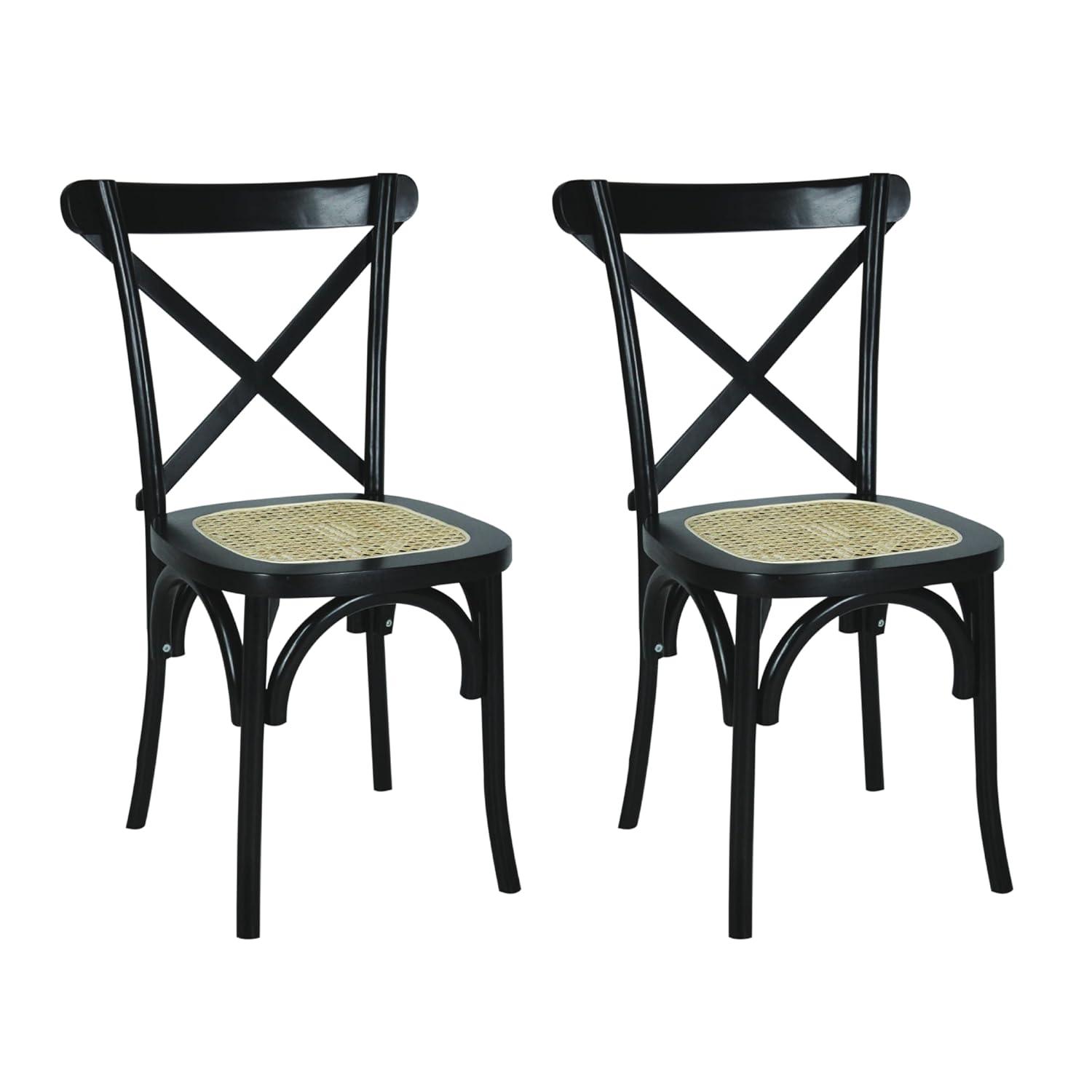 Cassis Classic Traditional X-Back Wood Rattan Dining Chair, Black/Natural (Set of 2) - JONATHAN Y