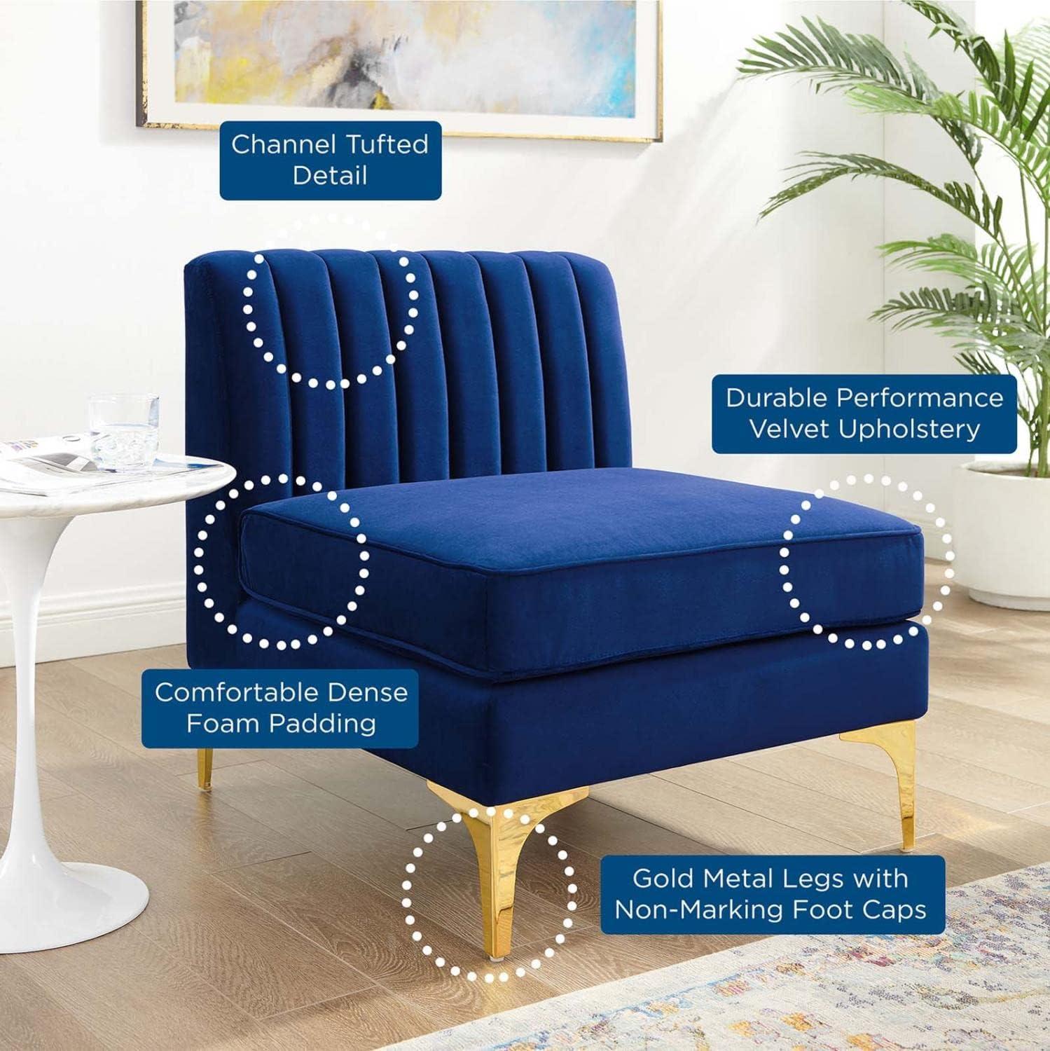 Modway Triumph Modern Channel Tufted Performance Velvet Armless Chair in Navy