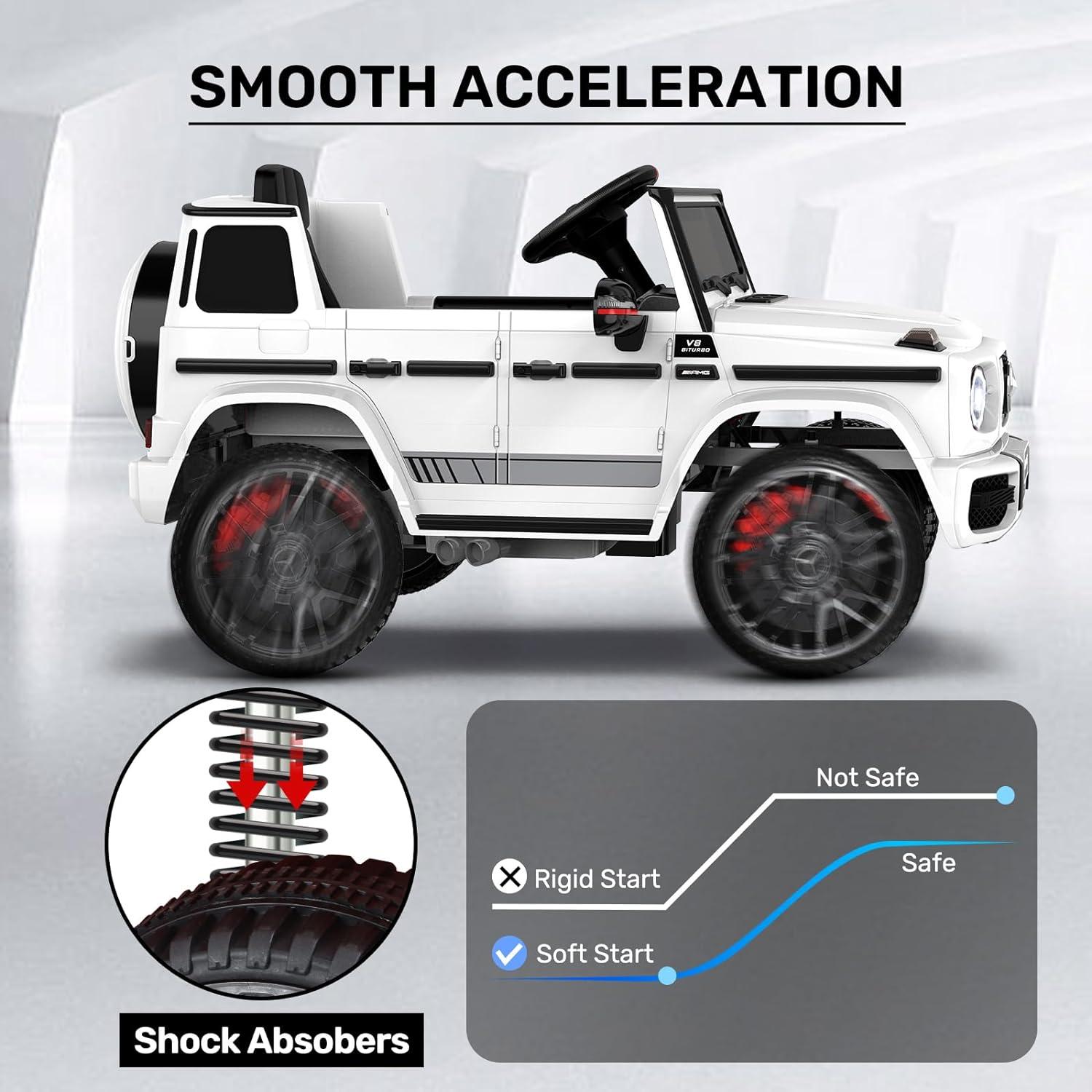 12V Benz G63 Licensed Powered Ride On Car W/ Remote Control, Low Battery Voice Prompt, Led Headlight