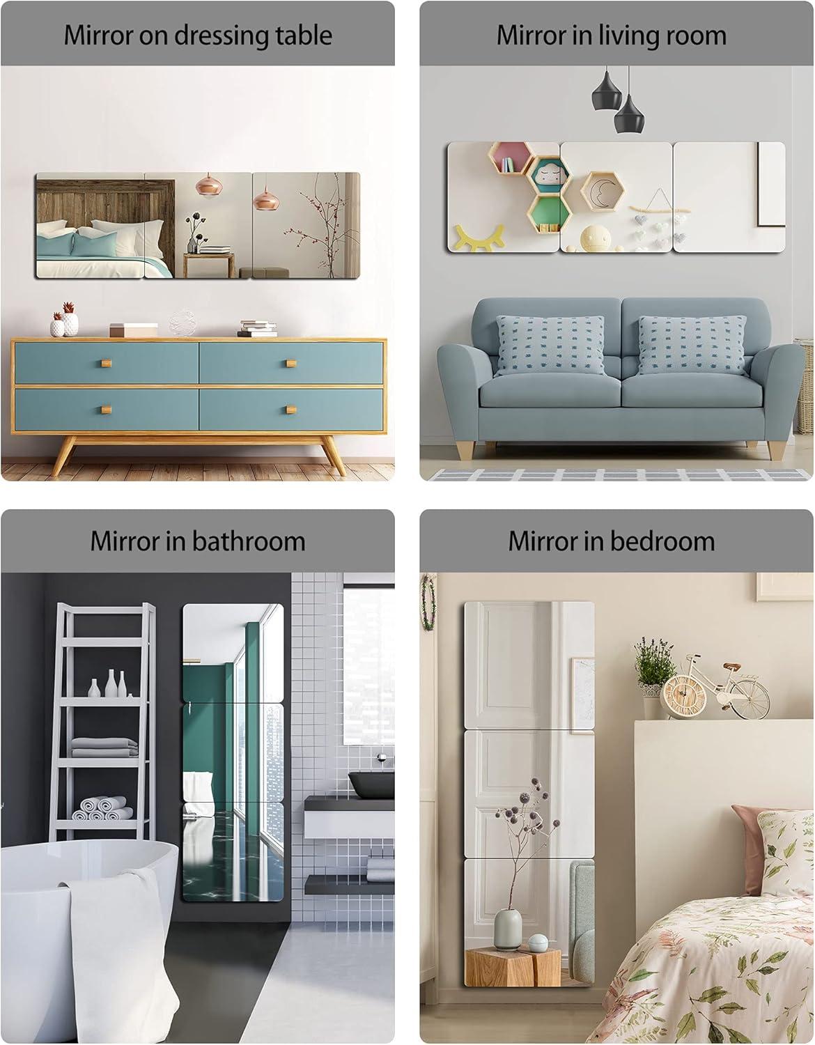 N\C Plexiglass Acrylic Soft Mirror Non-Glass shatterproof Mirror Full Length Mirror Wall Mirror Frameless Home Fitness Mirror 4 Pcs 12"x12" cyhqo