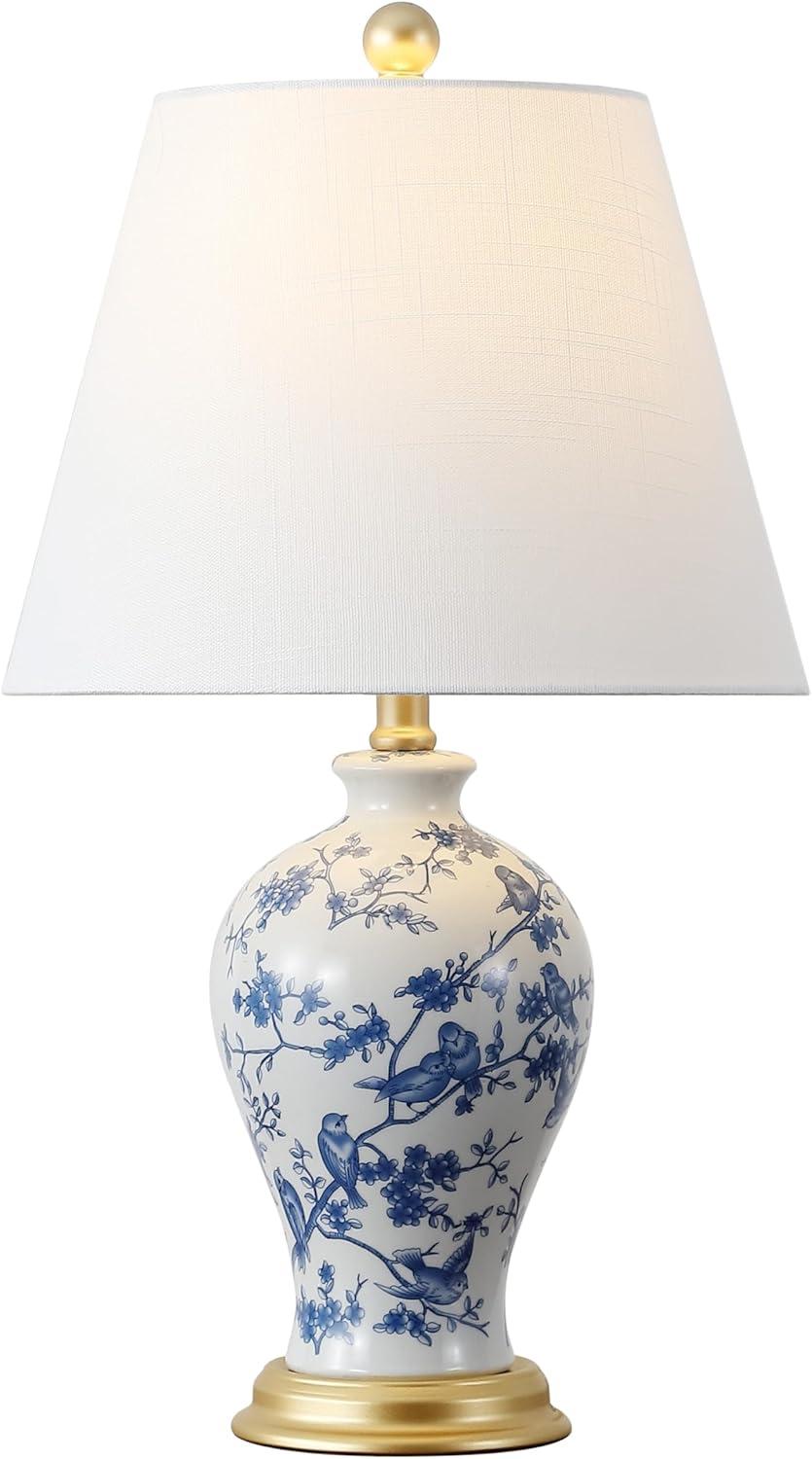 Grace 24" Blue and White Floral Ceramic Table Lamp with Brass Accents