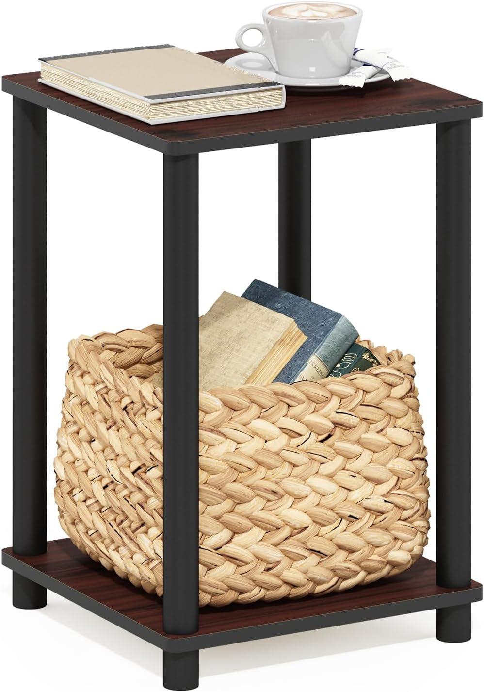 Furinno Turn-N-Tube Haydn Engineered Wood End Table in Dark Cherry/Black