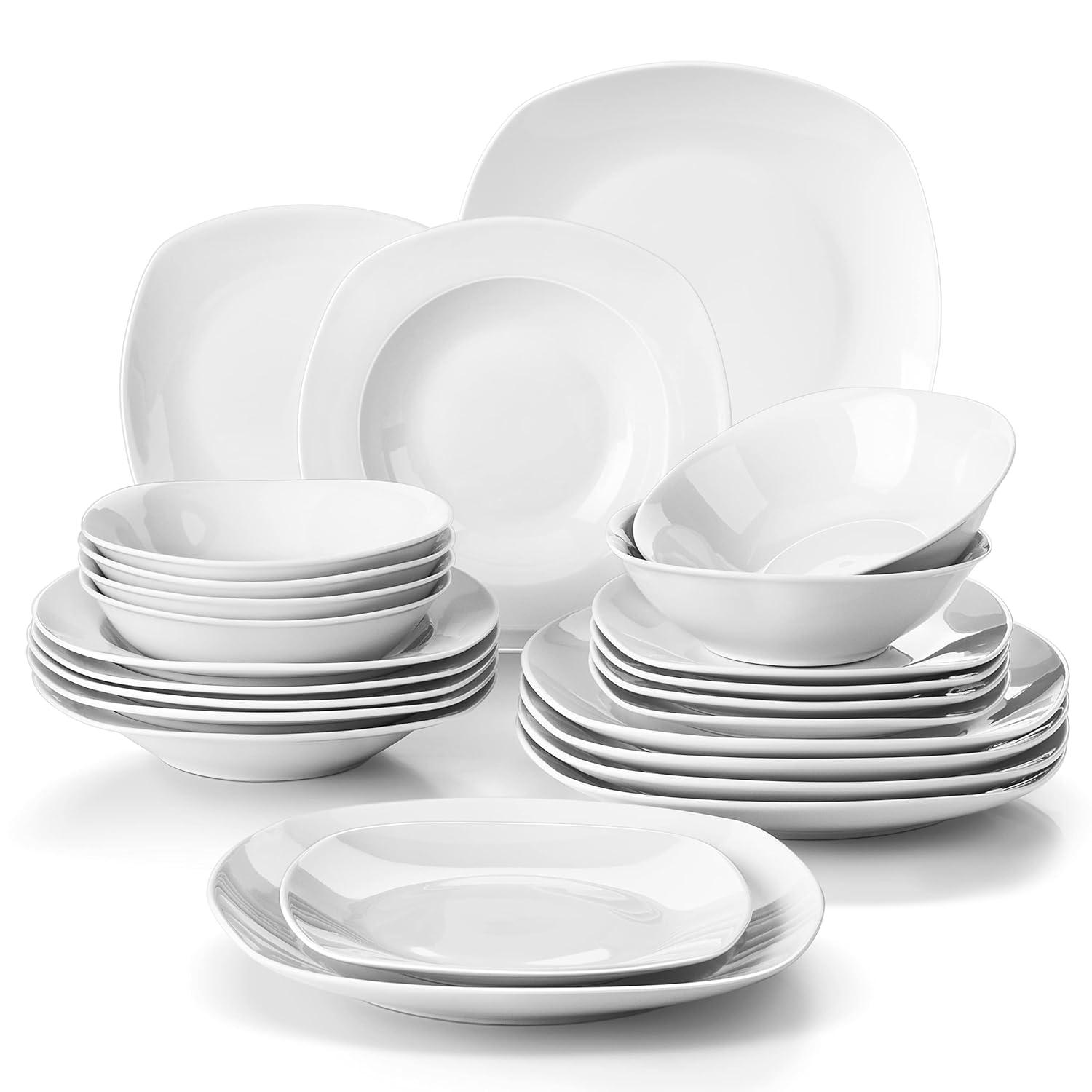 White Porcelain 24-Piece Dinnerware Set for 6