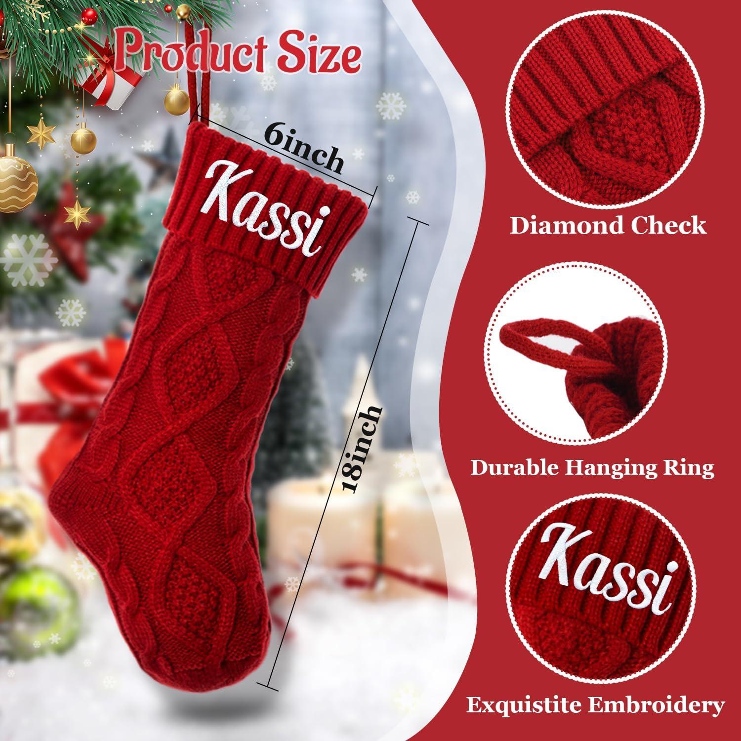 Deago Christmas Stockings, 3 Pack Personalized Christmas Stocking 18" Large Size Cable Knitted Stocking Gifts & Decorations for Family Holiday Xmas Party (Multi-color)