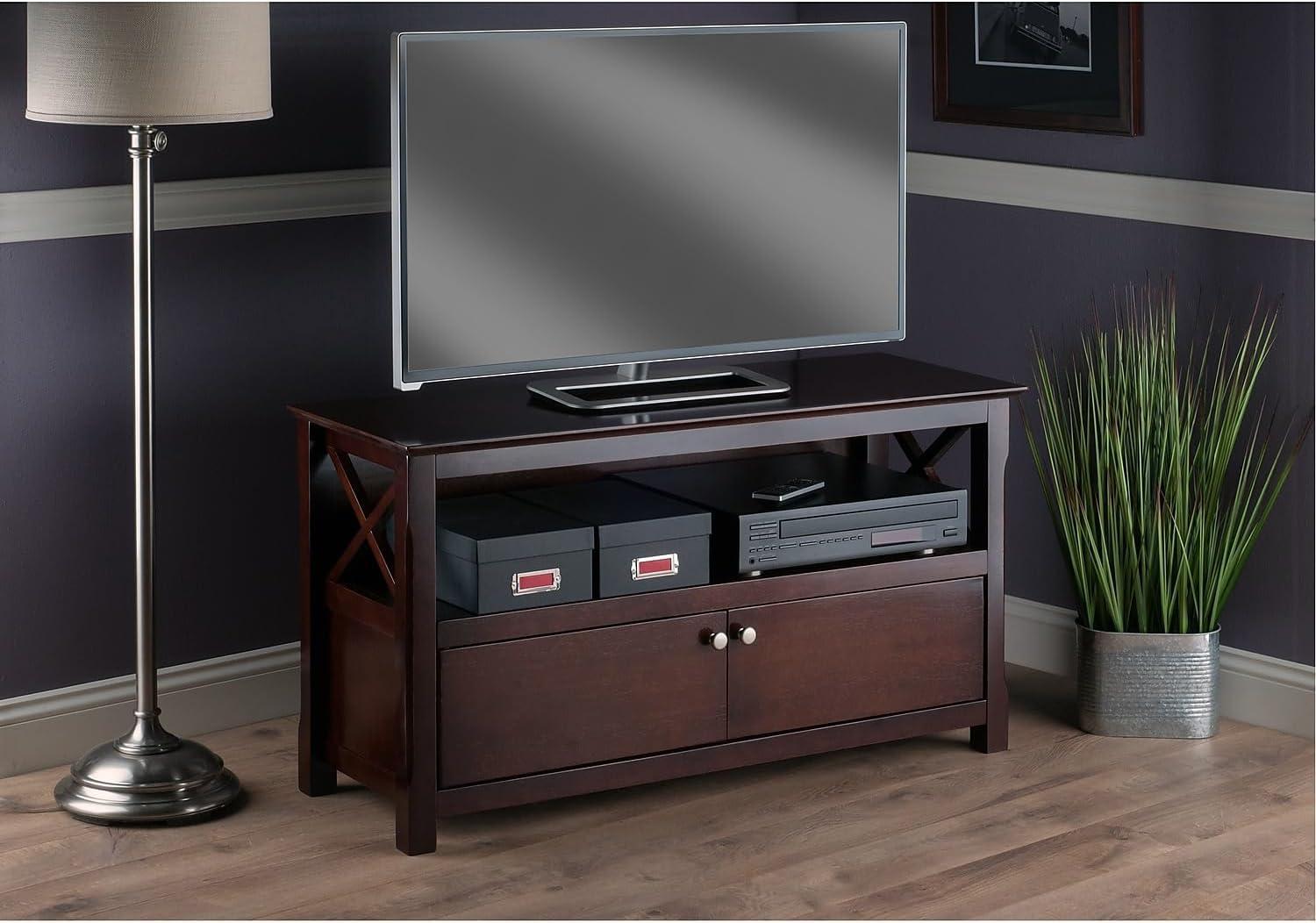 Xola TV Stand for TVs up to 40" Dark Brown - Winsome: Beveled Edges, Chrome-Finish Pulls, Media Shelf