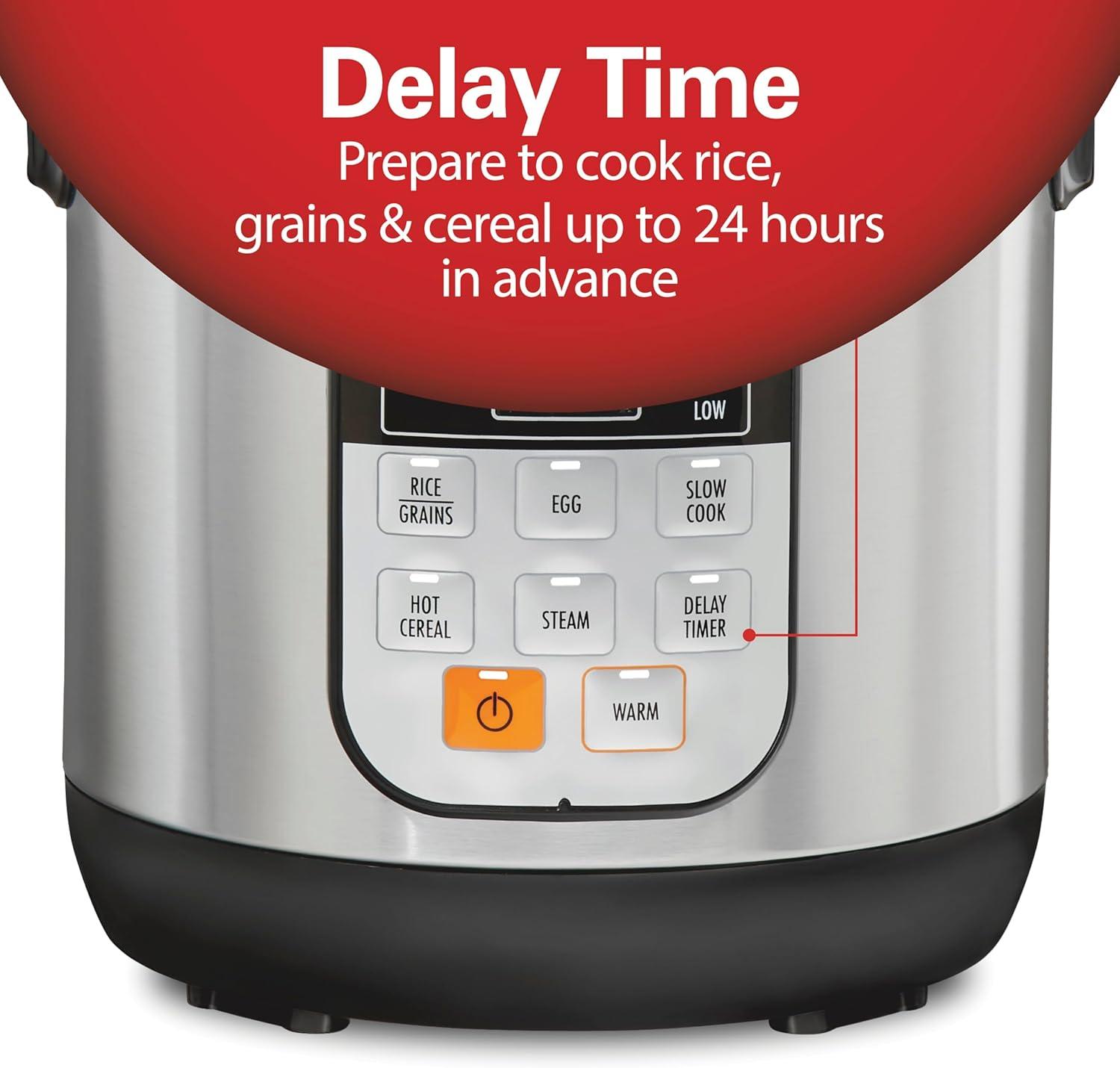 Hamilton Beach Compact Multi Cooker, 1.5 Quart, with Rice Cooker, Egg Cooker, Slow Cooker, Food Steamer and Cereal Functions, 37524