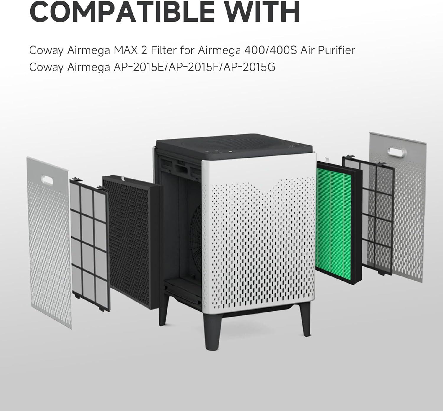 Coway Replacement Max2 Filter Set for Airmega 400 Series: True HEPA, Captures Smoke & Dust, Compatible with Coway Purifiers