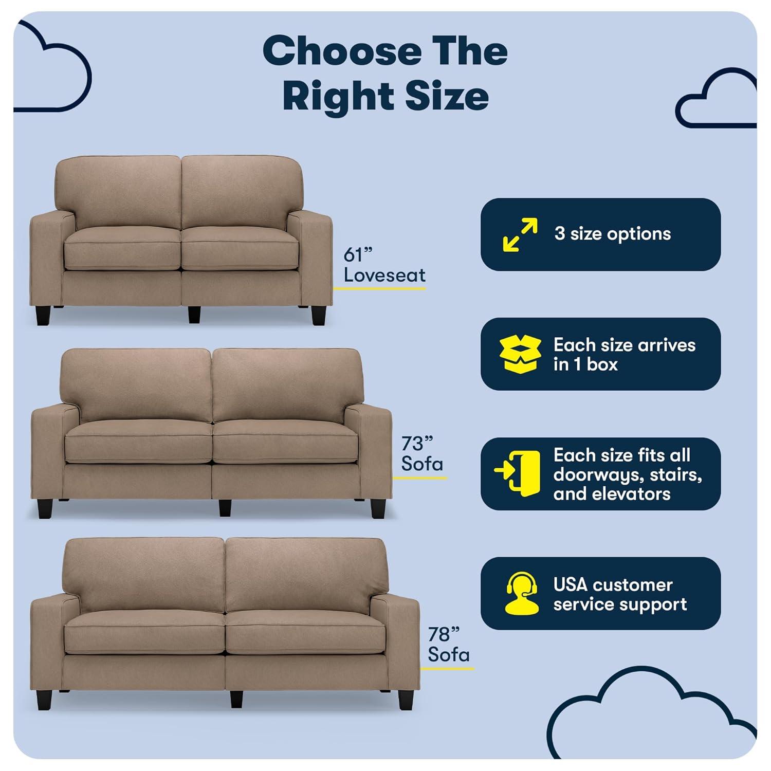 Serta Palisades 73" Track Arm Sofa, Easy Care Fabric, Soft Pillow Back, Pocket Coil Seat Cushions