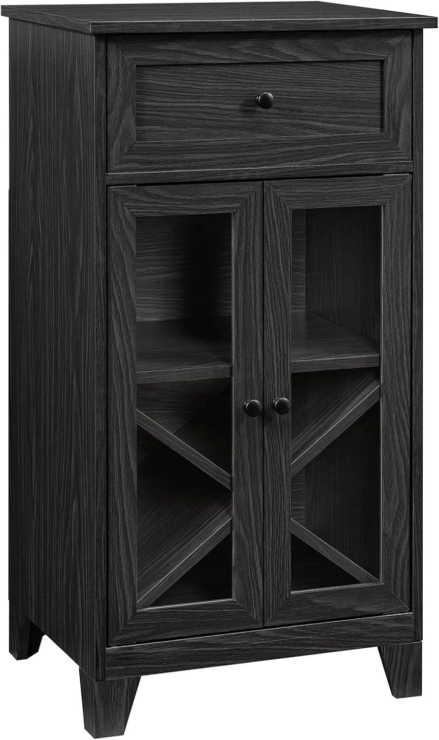 Graphite Glass-Door Bar Cabinet with Drawer and Shelving