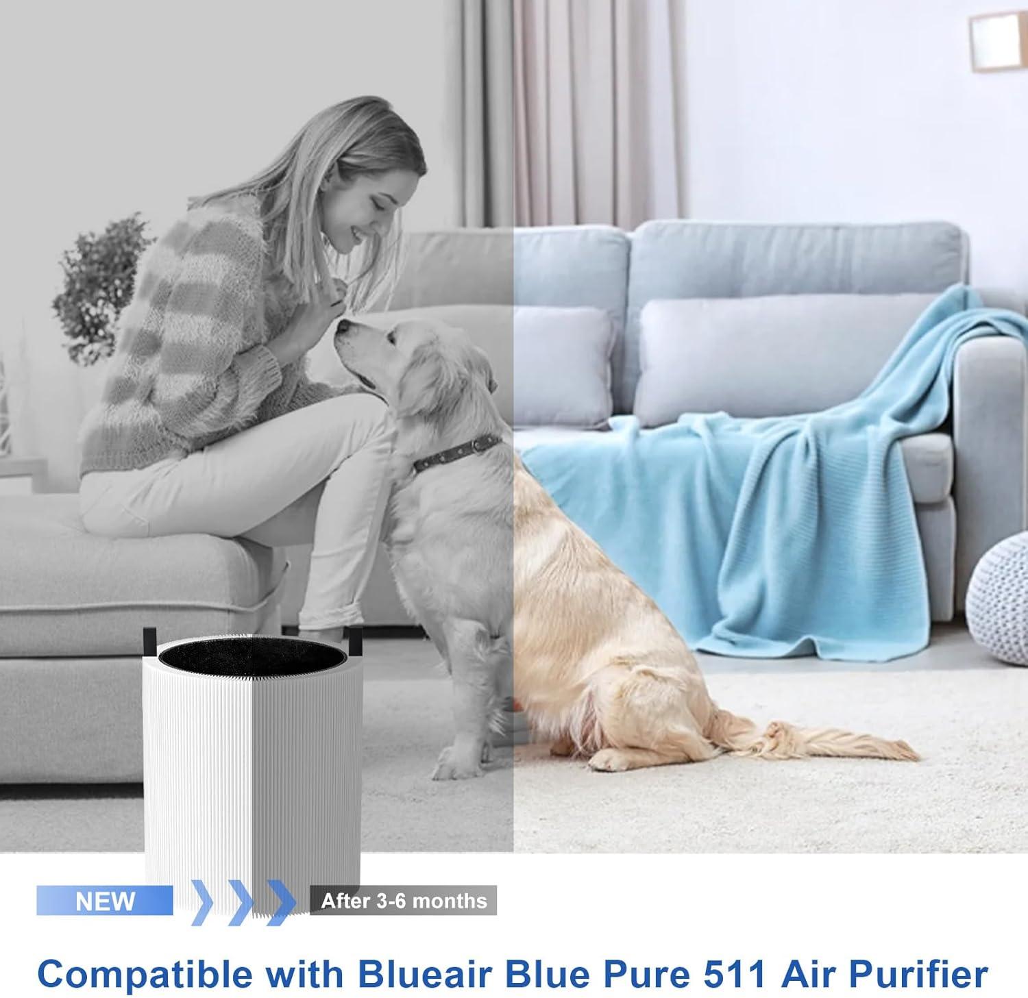 2 Pack Blue Pure 511 Filter Replacement Compatible With Blueair Blue Pure 511 Air Cleaner. Fit For Blue Air 511 Filter Replacement. 3-in-1 True HEPA Filter Particle And Activated Carbon Filter.