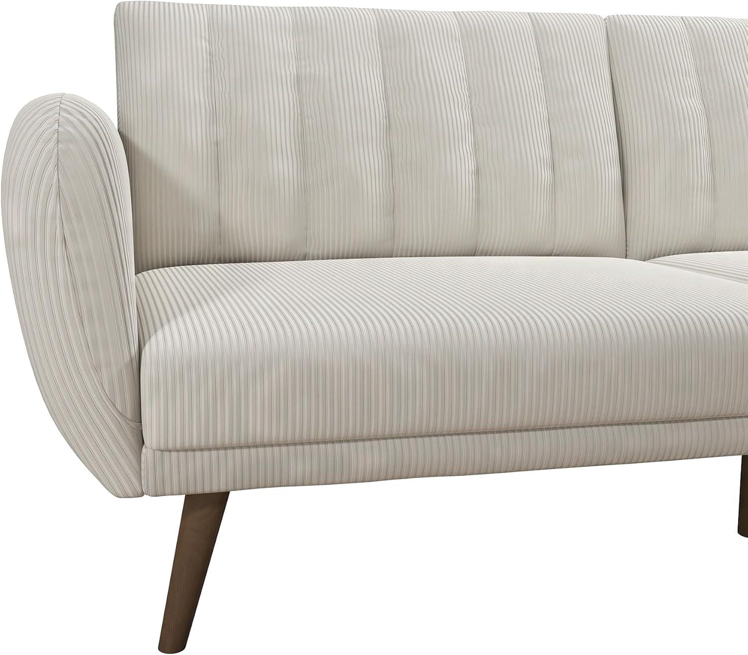 Ivory Corduroy Faux Leather Sleeper Sofa with Wood Legs