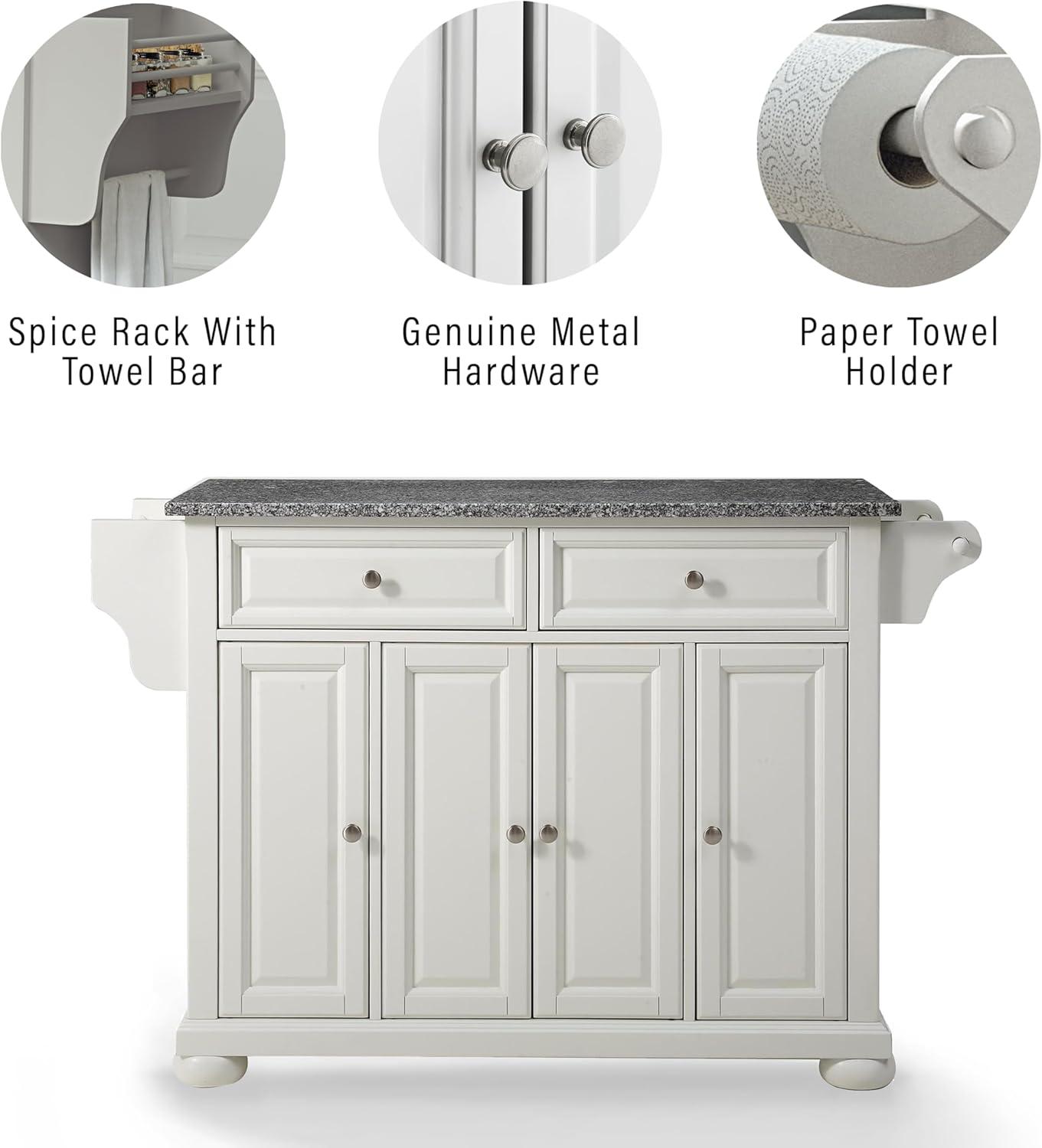 Alexandria Gray Granite Top Full Size Kitchen Island/Cart White - Crosley: Storage, Spice Rack, Towel Holder