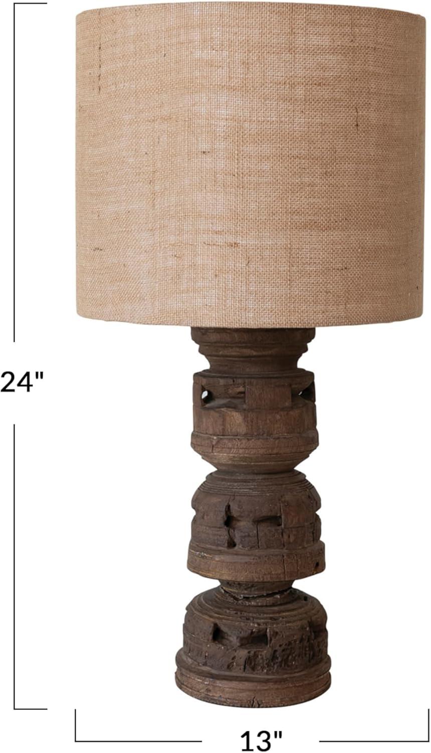 Natural Reclaimed Wood Table Lamp with Jute Shade