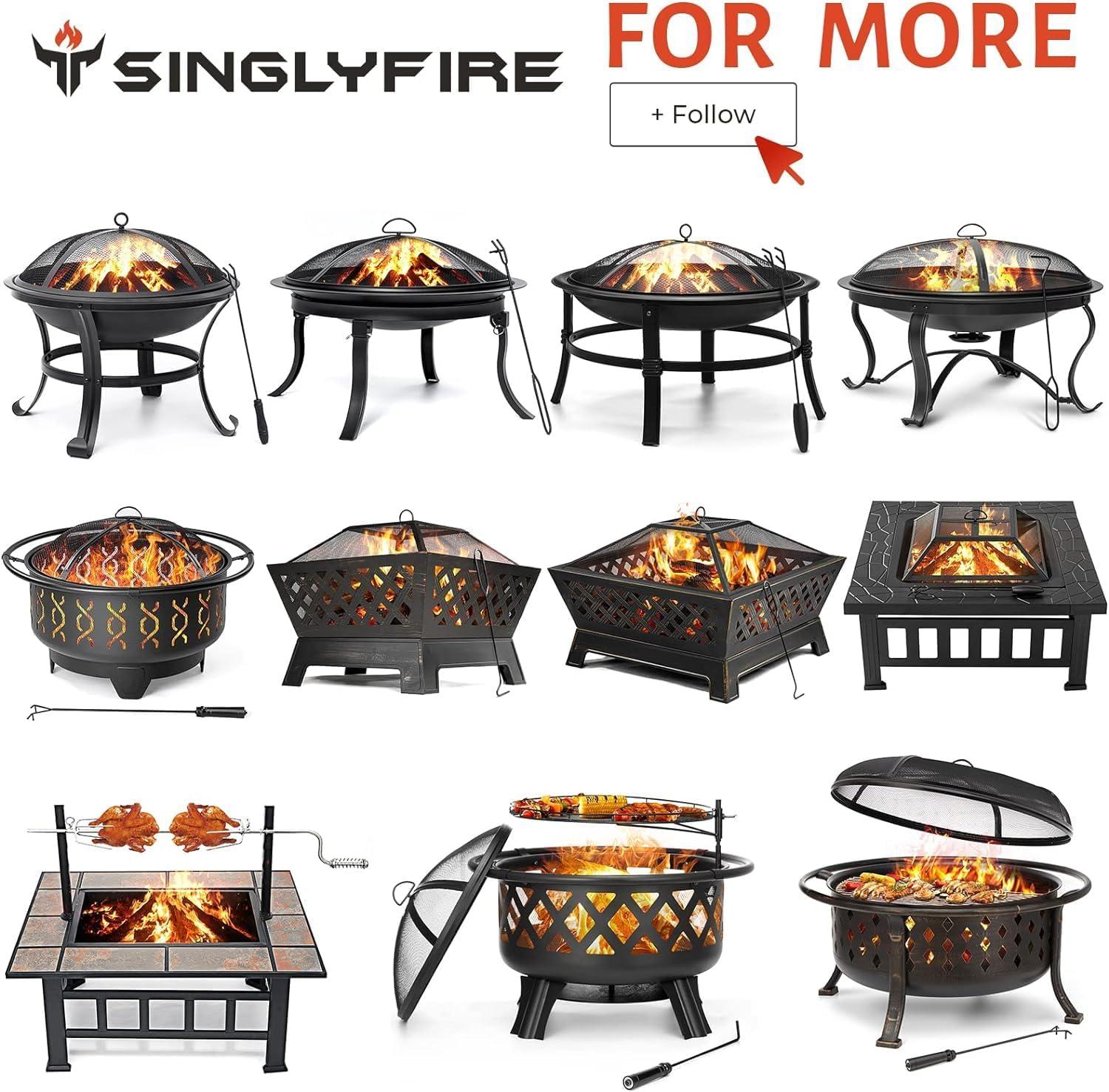 SINGLYFIRE 22 Inch Fire Pit Stainless Steel Round Outdoor Wood Burning Fire Bowl Black