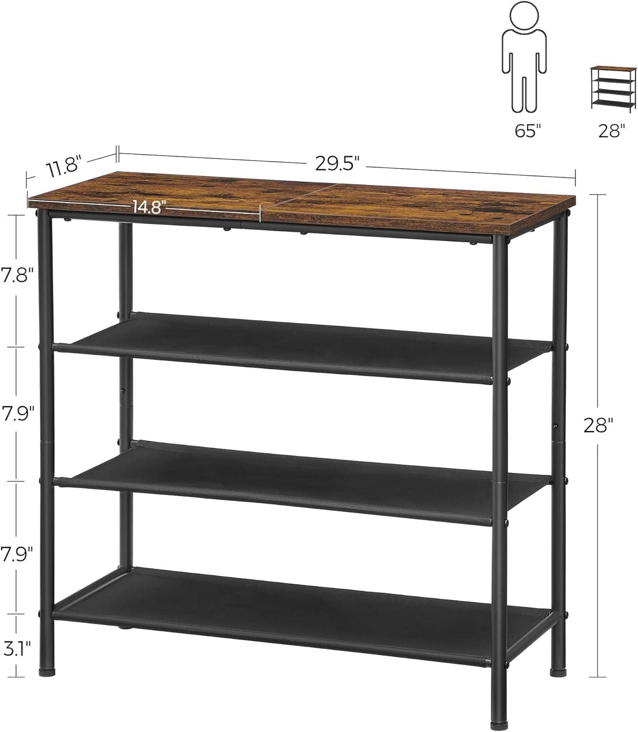 Industrial Black and Rustic Brown 4-Tier Fabric and Metal Shoe Rack