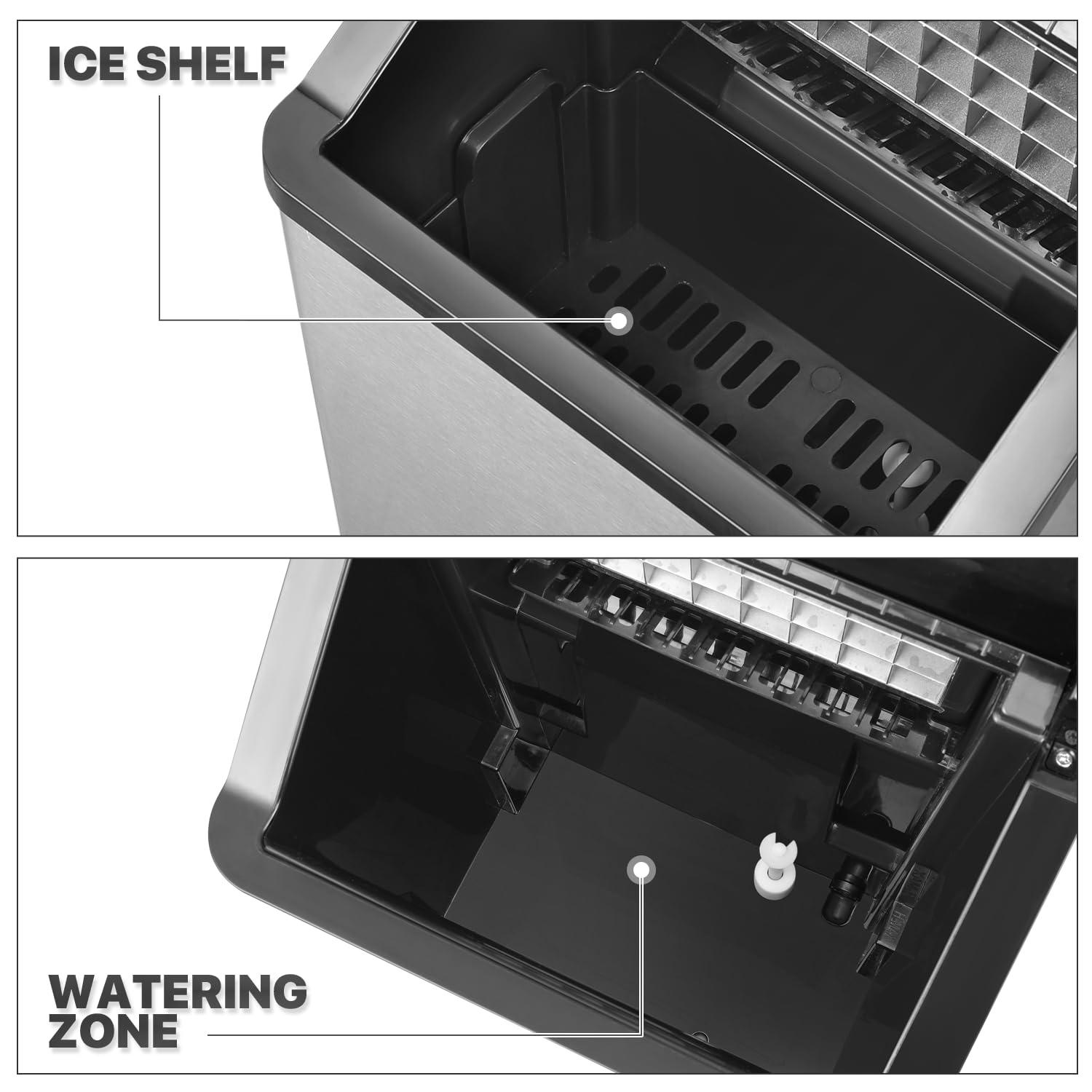 mollie Ice Maker Countertop Portable - 33Lbs/Day 3-Size Cube Shape Ice, 20-Minute 32 Cubes with Digital Timer, Stainless Steel Self-Cleaning Machine for Home Kitchen Office Bar, Black