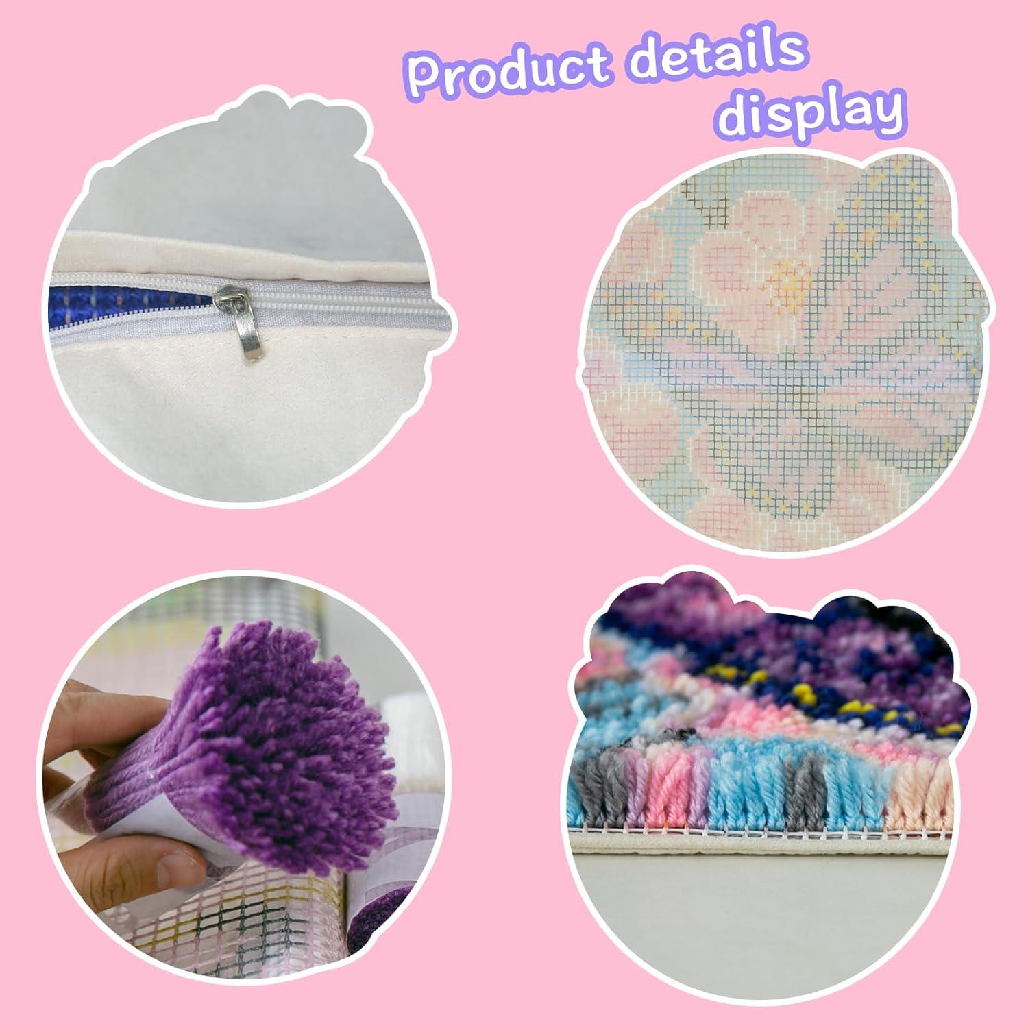 LAPATAIN Latch Hook Kits for DIY Throw Pillow Cover,Tulips Needlework Cushion Cover Hand Craft Crochet 17x17inch