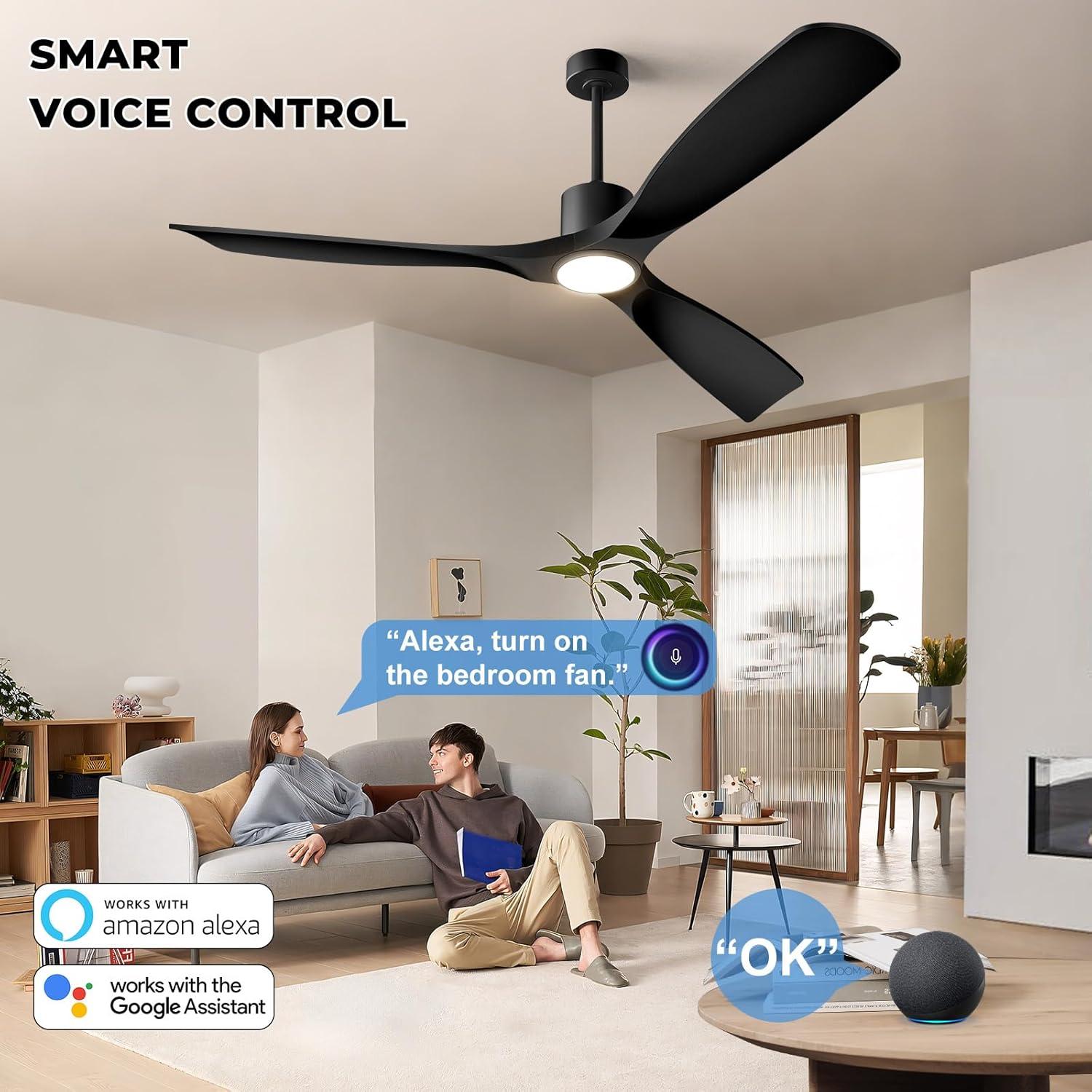 ONE Smart Modern All Season 52" Ceiling Fan with LED Light, Remote, Reversible and Compatible with Alexa/Google 6 Speeds and Light Kit included