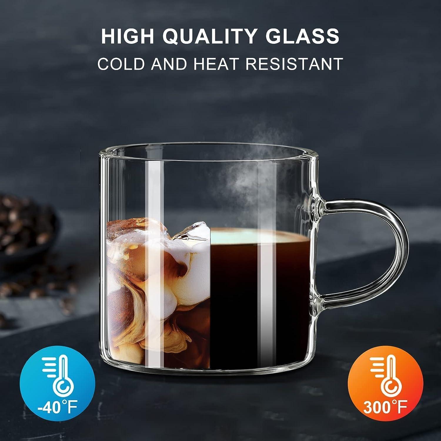 PARACITY Espresso Cups Set of 4, Insulated Espresso Accessories 4.3 OZ, High Borosilicate Espresso Shot Glass, Clear Glass Expresso Coffee Cup with Handle, Small Tea Cups