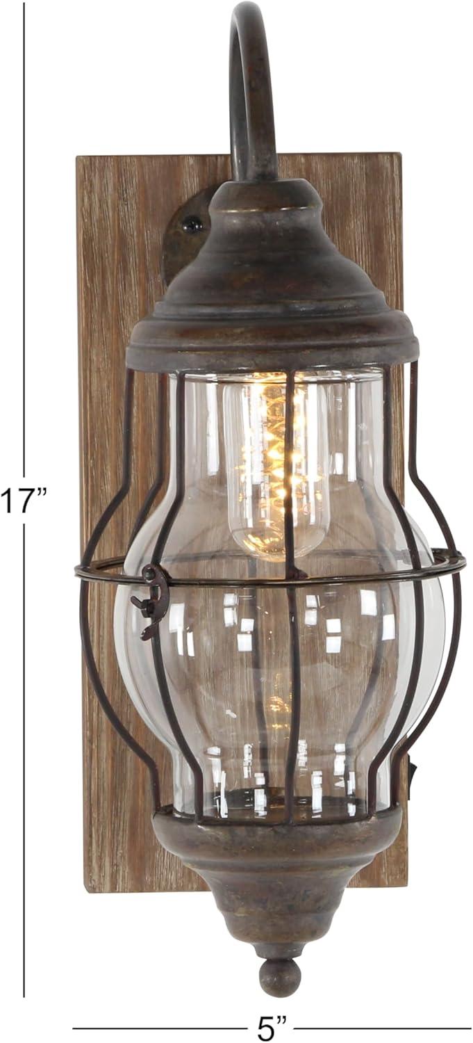 DecMode 17" Battery Operated Brown Accent Lamp with Clear Glass Shade