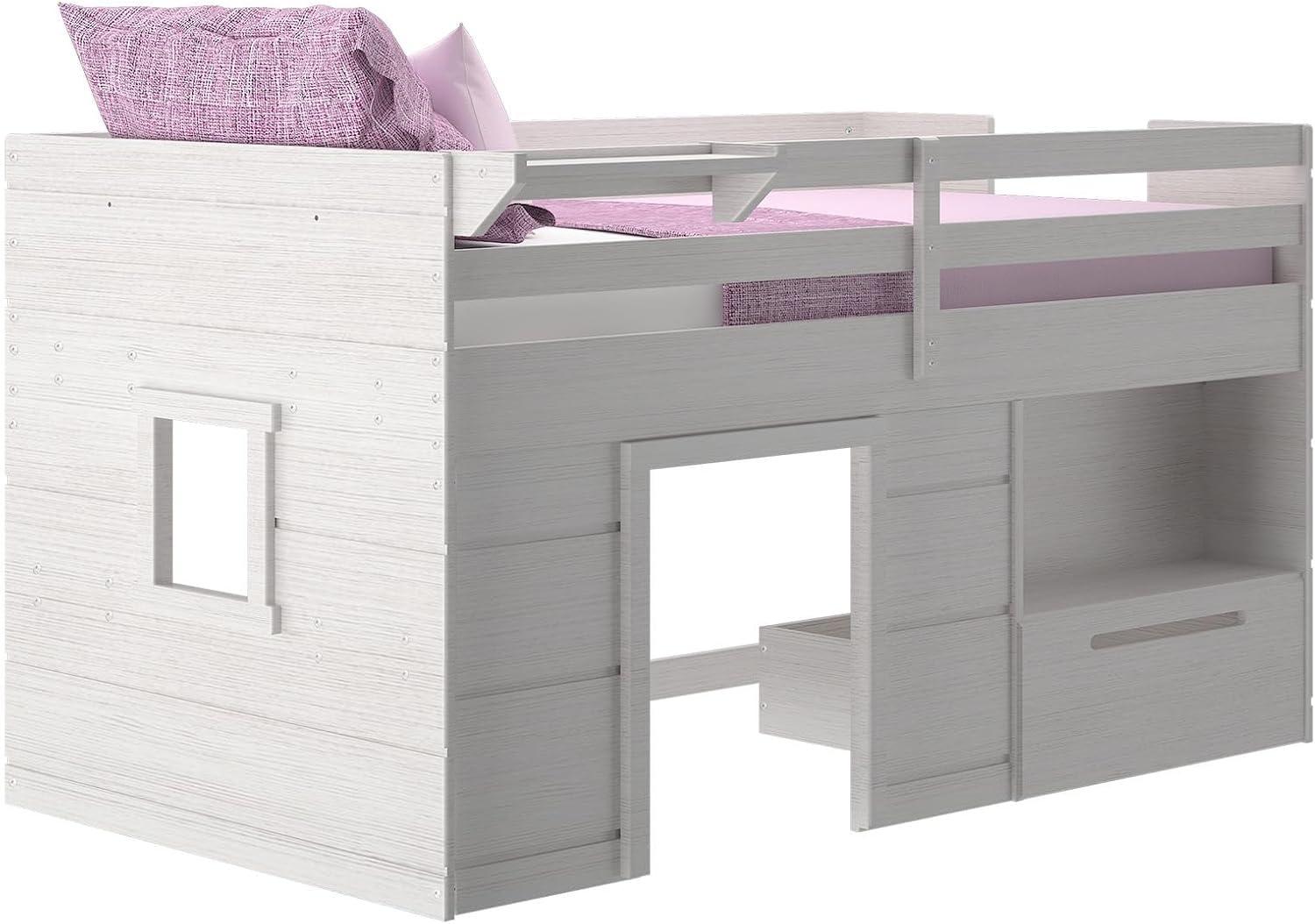 Max & Lily Loft Bed Twin Size Solid Wood Platform Bed Frame for Kids with Storage Drawer