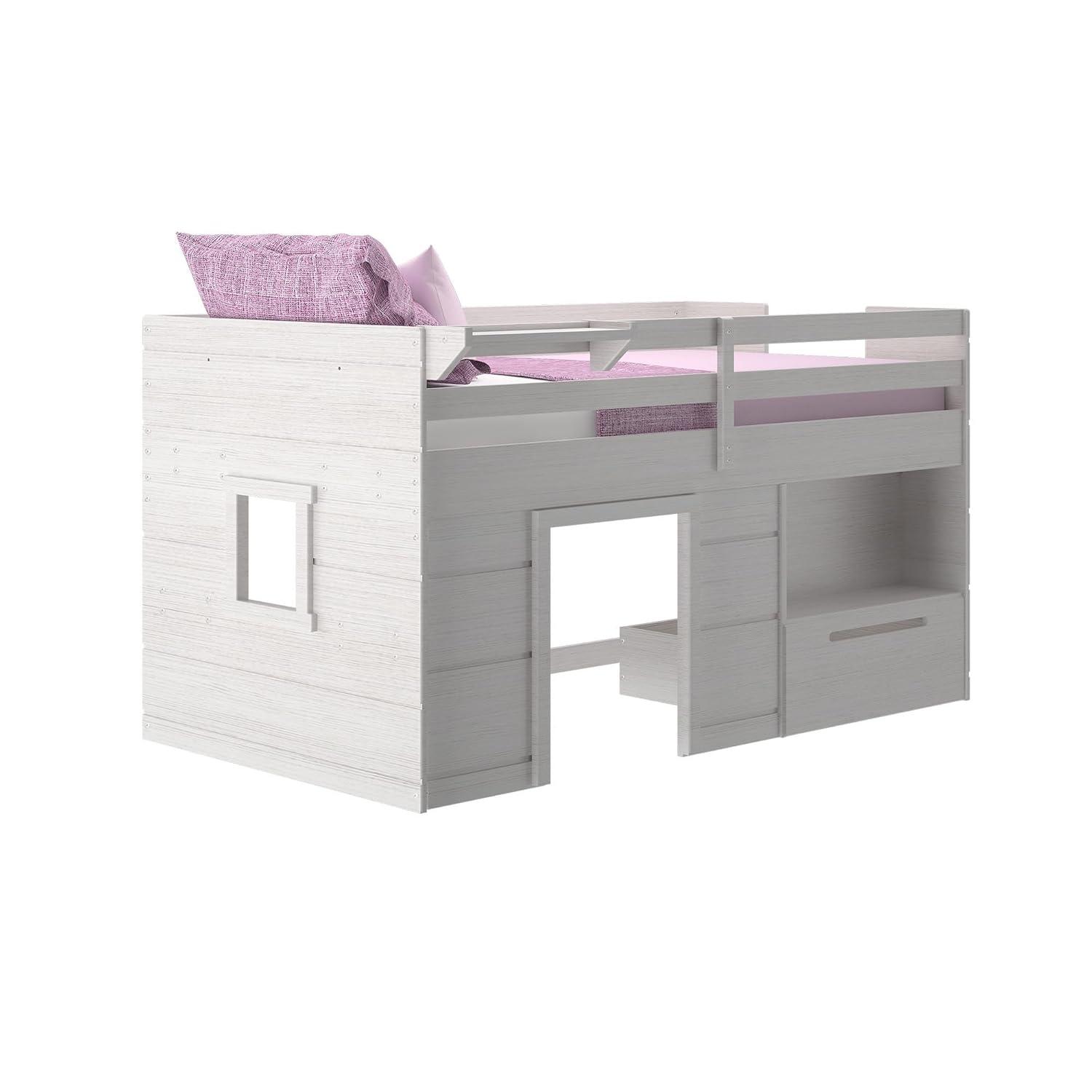 Max & Lily  Modern Farmhouse Low Loft Bed with Storage Drawer, Solid Wood Bed for Kids