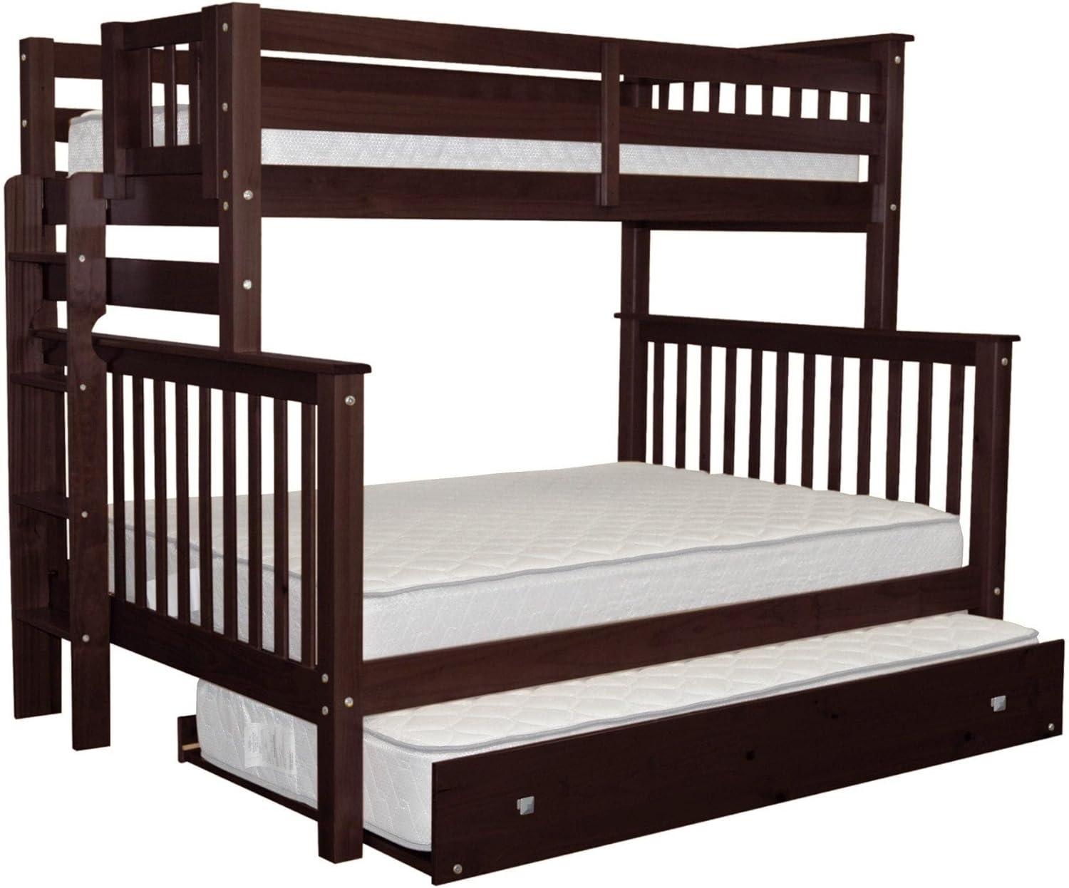 Bedz King Bunk Beds Twin over Full Mission Style with End Ladder and a Twin Trundle, Dark Cherry