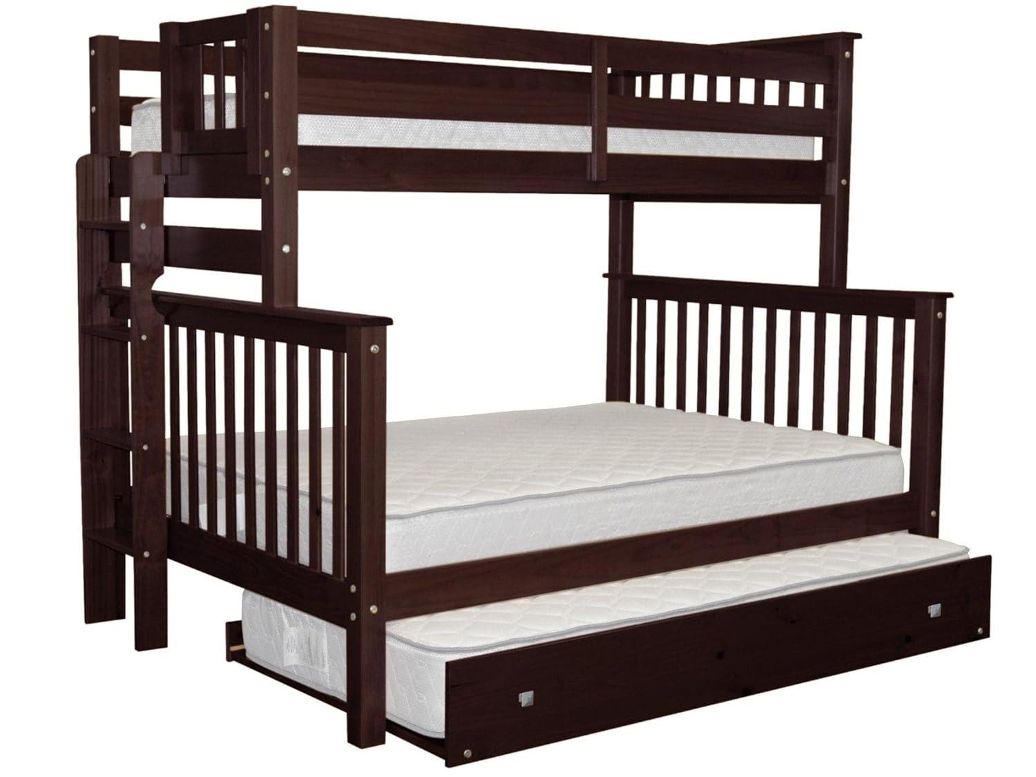 Bedz King Bunk Beds Twin over Full Mission Style with End Ladder and a Twin Trundle, Dark Cherry