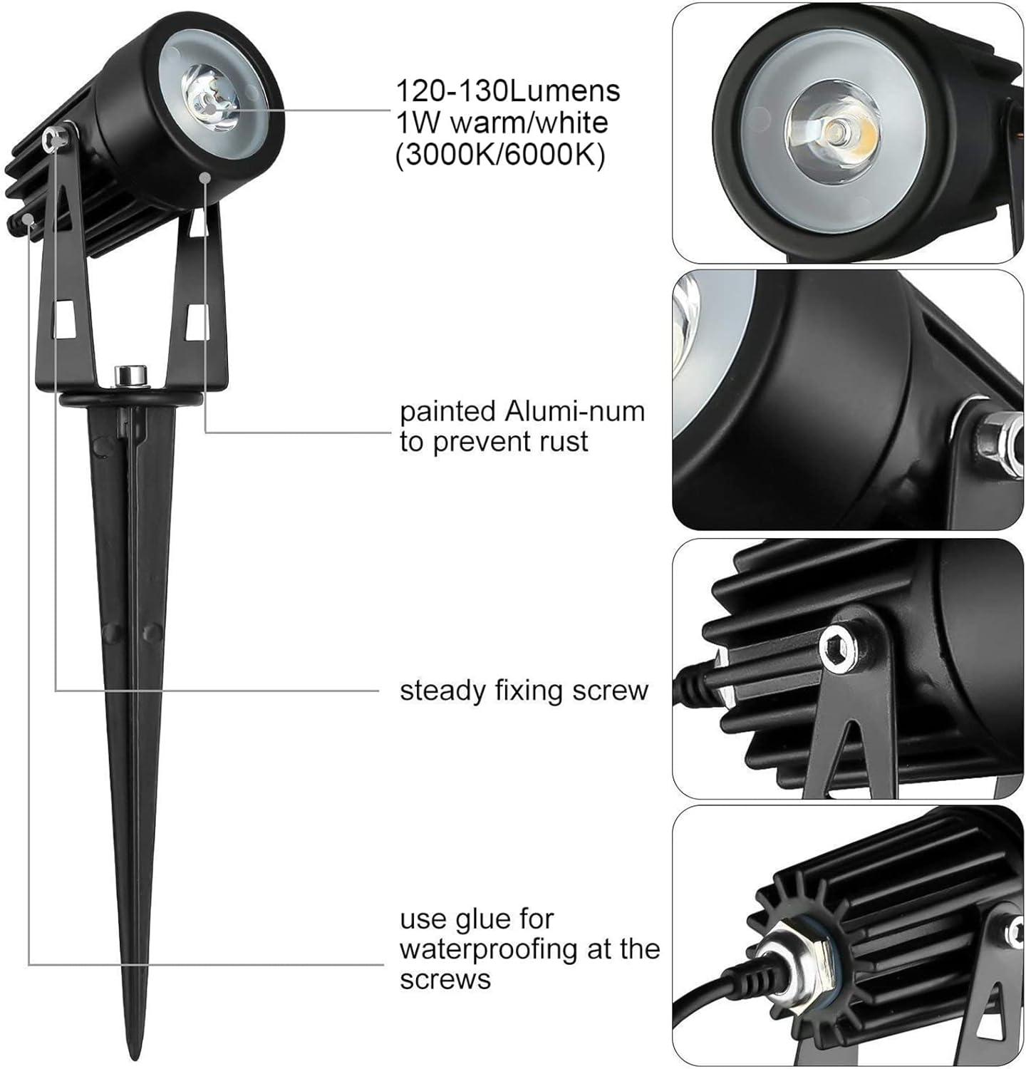 Black Solar Powered LED Pathway Spotlights with Adjustable Heads