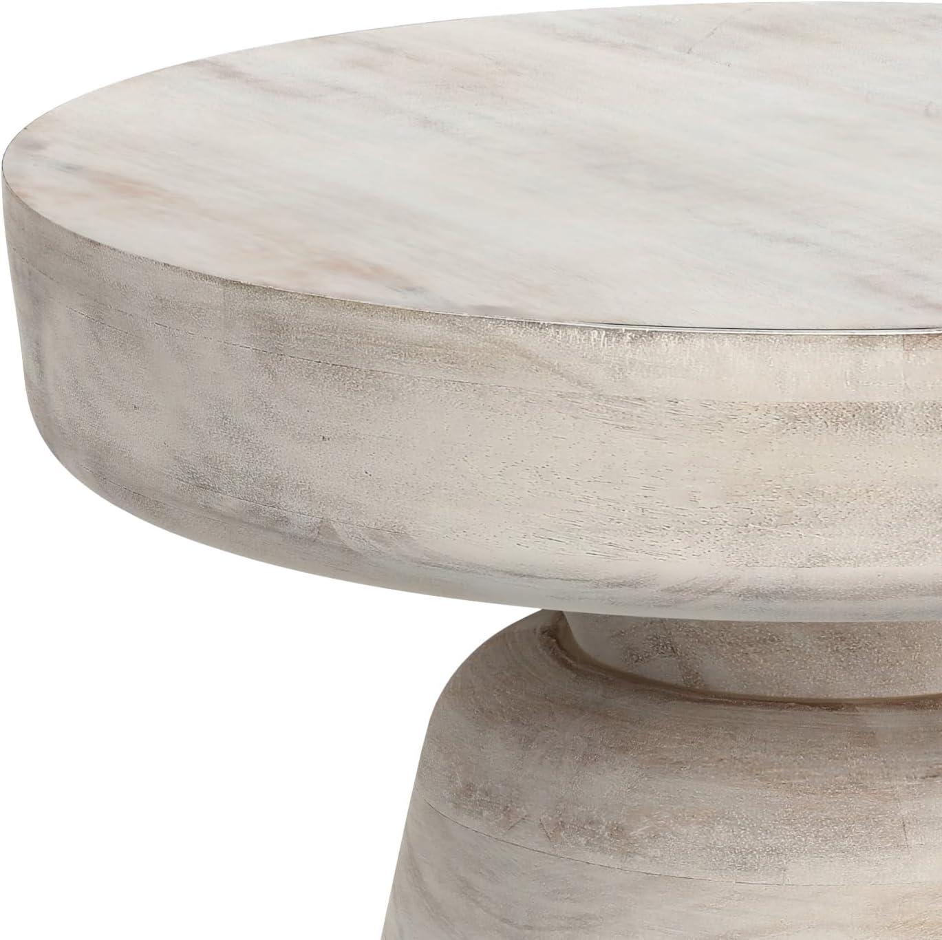 Simpli Home Robbie 16"W Solid Mango Wood Round Accent Table with Sculptural Design