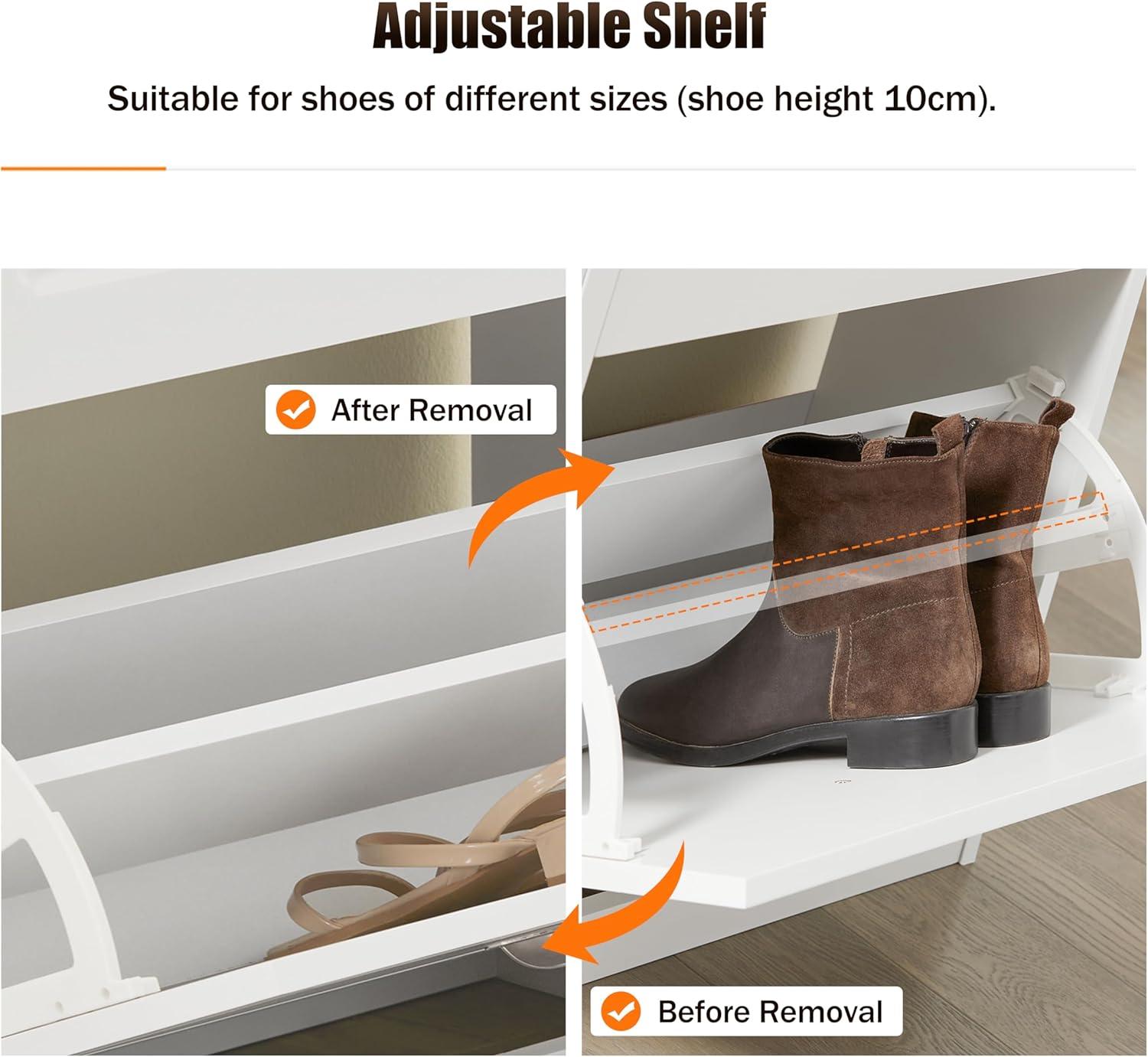Haotian White Shoe Cabinet with 4 Flip Drawers, Large Freestanding Shoe Rack, Modern Shoe Organizer for Entryway, Hallway, Entance FSR79-W