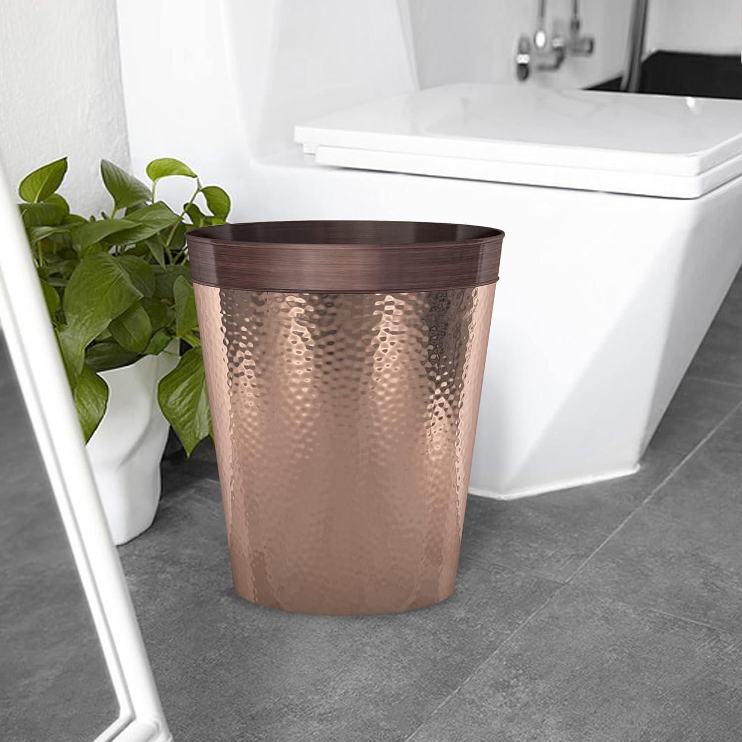 Copper and Oil Rubbed Stainless Steel Round Bathroom Wastebasket