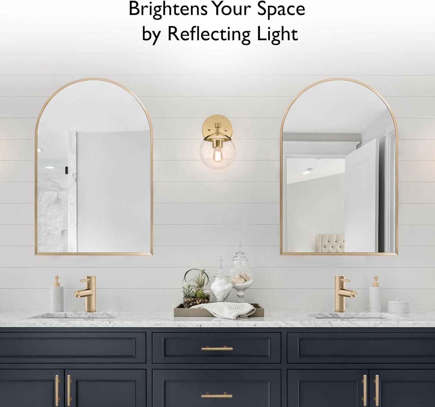 Maeve Arched Wall Accent Mirror – 36-Inch H X 24-Inch L, Modern Metal Framed – Living Room, Bedroom, Bathroom Vanity Mirror – Gold – Design House, 596726-GLD